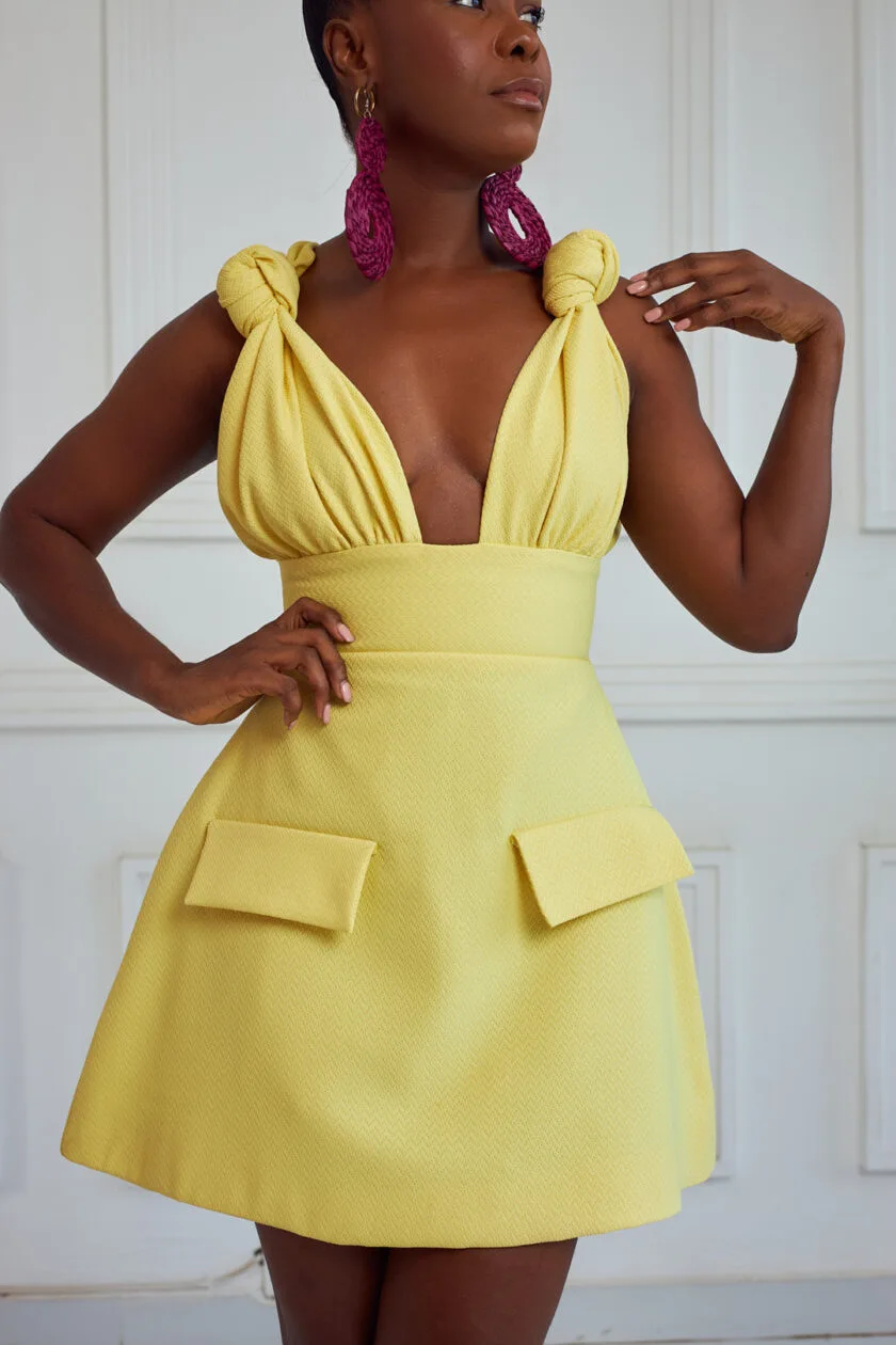 CM.YAYA Summer Women Sleeveless Elegant V-Neck High Waist A-Line Dress Bow Strap Backless Night Club Party Dresses Vestidos