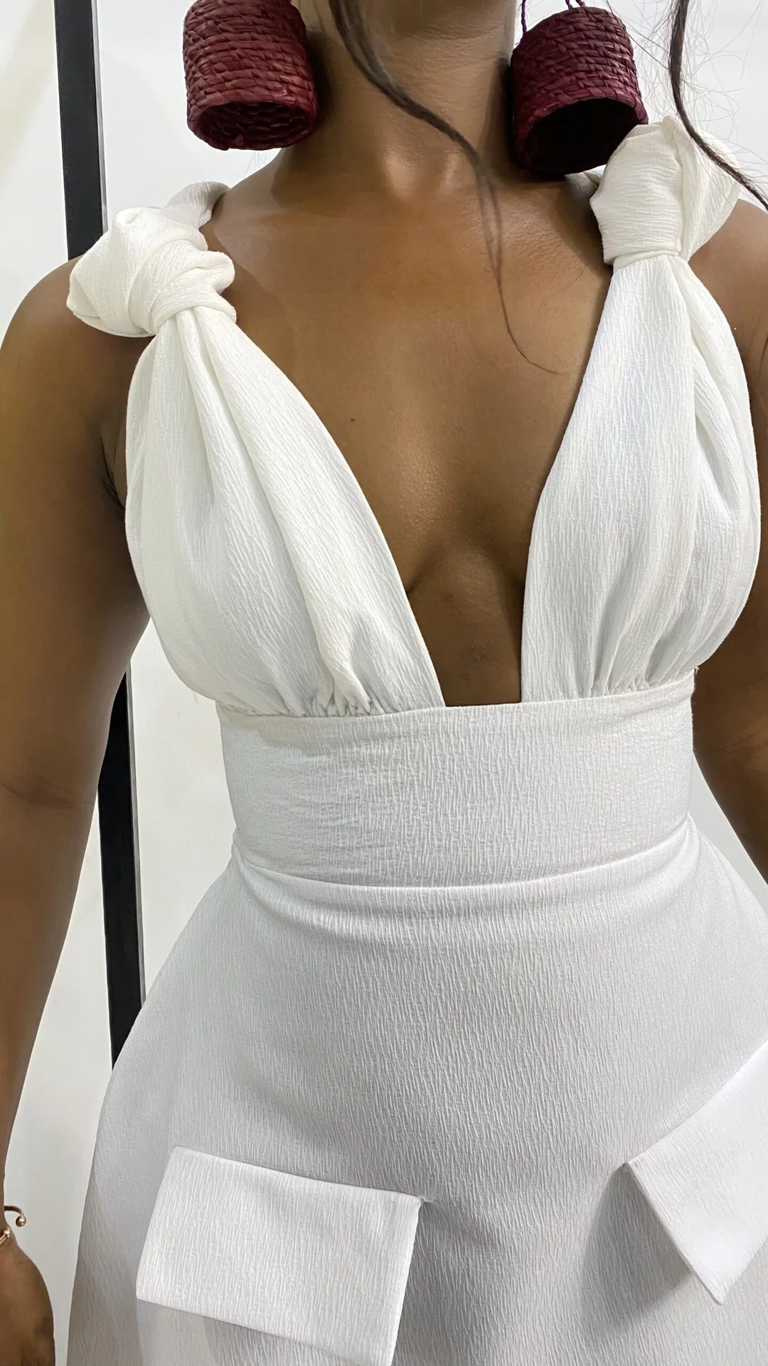 CM.YAYA Summer Women Sleeveless Elegant V-Neck High Waist A-Line Dress Bow Strap Backless Night Club Party Dresses Vestidos