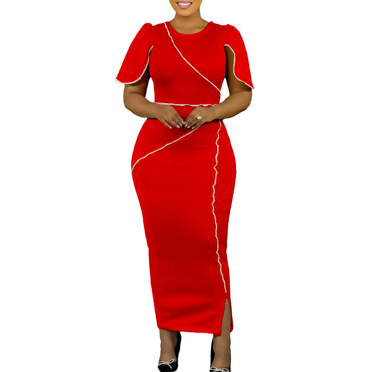 CM.YAYA Women Petal Full Sleeve O-neck Bodycon Midi Long Dress 2025 Spring OL Evening Party Night Club Africa Dresses Vestidos CM.YAYA Women Petal Full Sleeve O-neck Bodycon Midi Long Dress 2025 Spring OL Evening Party Night Club Africa Dresses Vestidos