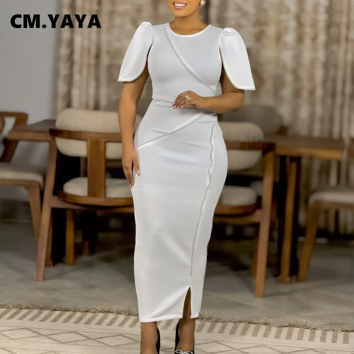 CM.YAYA Women Petal Full Sleeve O-neck Bodycon Midi Long Dress 2025 Spring OL Evening Party Night Club Africa Dresses Vestidos CM.YAYA Women Petal Full Sleeve O-neck Bodycon Midi Long Dress 2025 Spring OL Evening Party Night Club Africa Dresses Vestidos