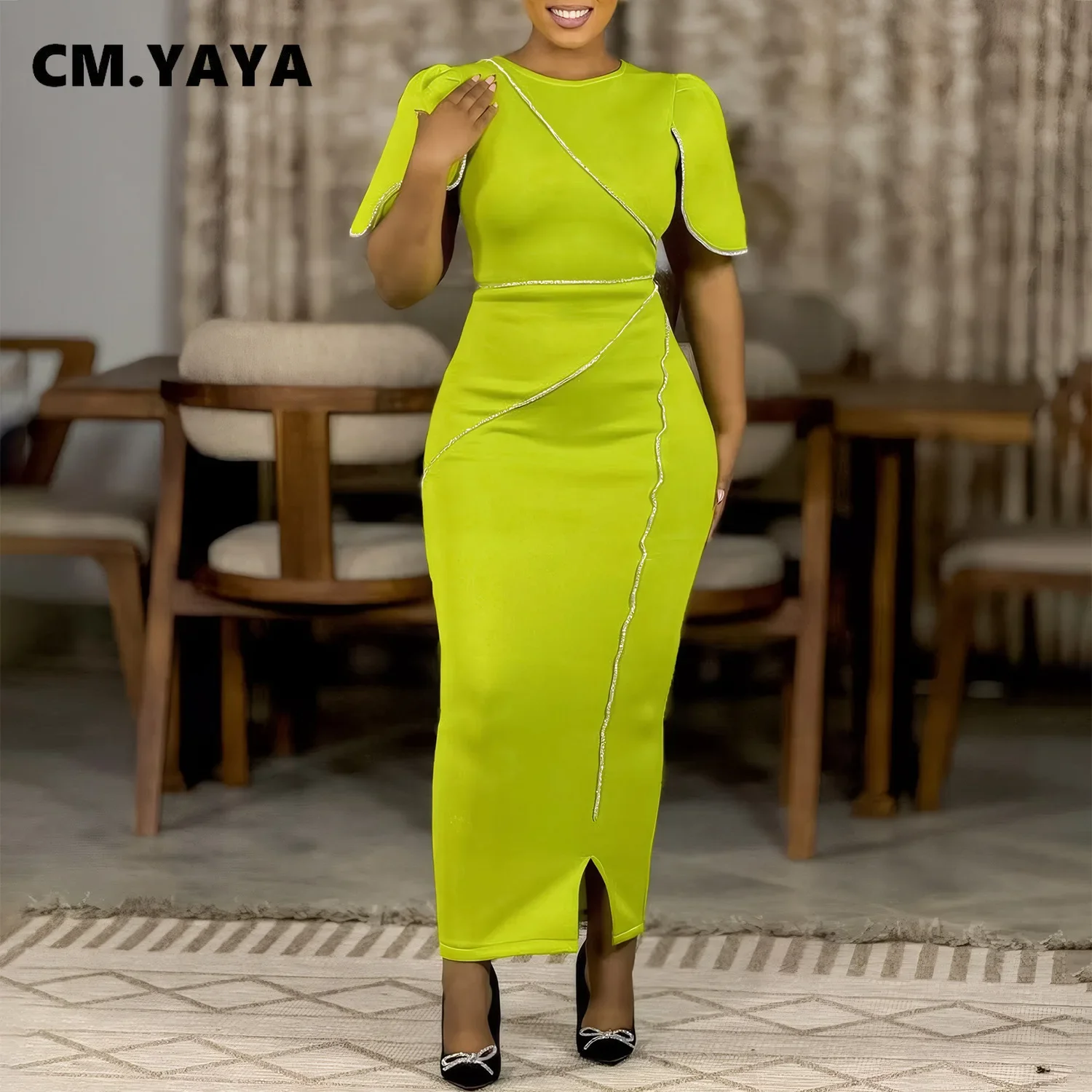 CM.YAYA Women Petal Full Sleeve O-neck Bodycon Midi Long Dress 2025 Spring OL Evening Party Night Club Africa Dresses Vestidos CM.YAYA Women Petal Full Sleeve O-neck Bodycon Midi Long Dress 2025 Spring OL Evening Party Night Club Africa Dresses Vestidos