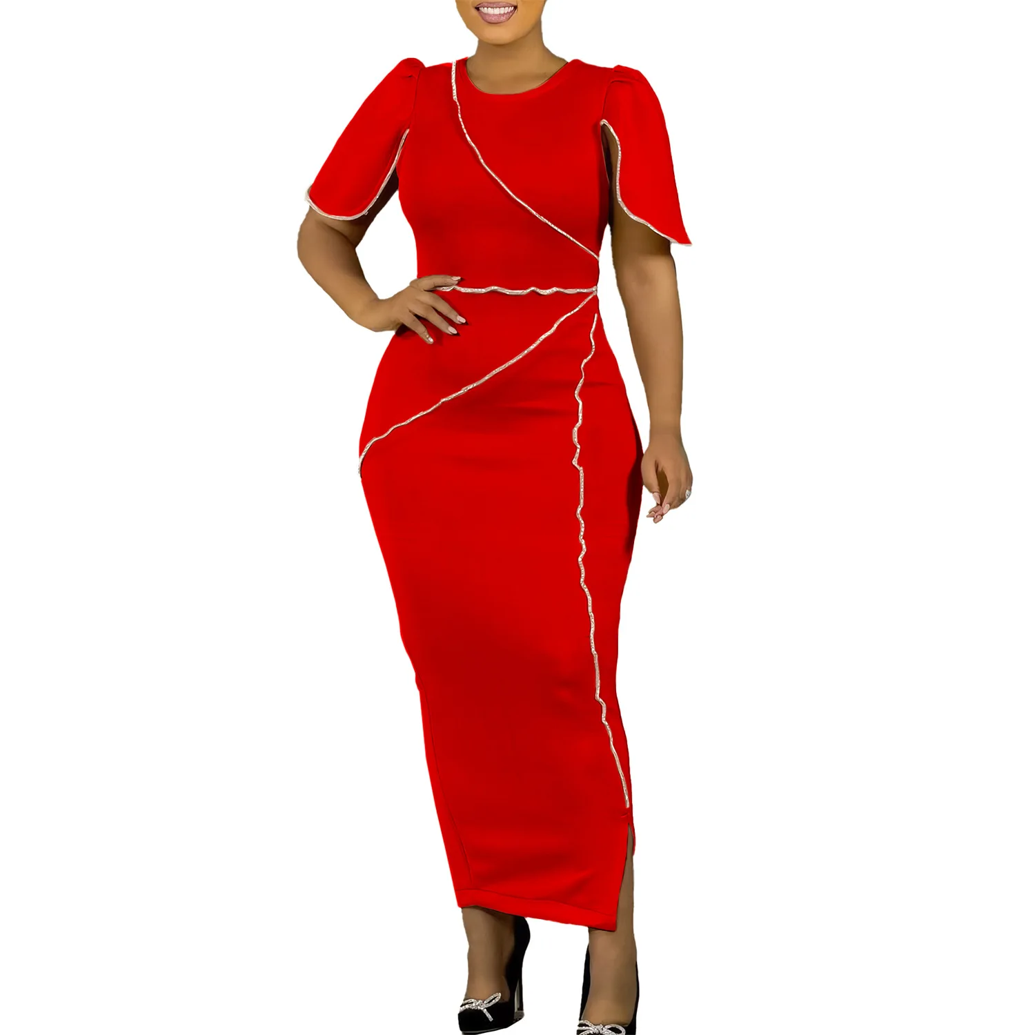 CM.YAYA Women Petal Full Sleeve O-neck Bodycon Midi Long Dress 2025 Spring OL Evening Party Night Club Africa Dresses Vestidos CM.YAYA Women Petal Full Sleeve O-neck Bodycon Midi Long Dress 2025 Spring OL Evening Party Night Club Africa Dresses Vestidos