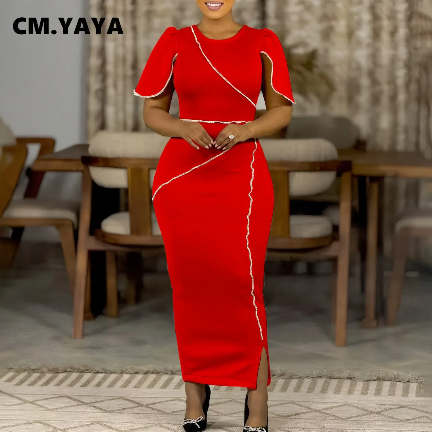 CM.YAYA Women Petal Full Sleeve O-neck Bodycon Midi Long Dress 2025 Spring OL Evening Party Night Club Africa Dresses Vestidos CM.YAYA Women Petal Full Sleeve O-neck Bodycon Midi Long Dress 2025 Spring OL Evening Party Night Club Africa Dresses Vestidos