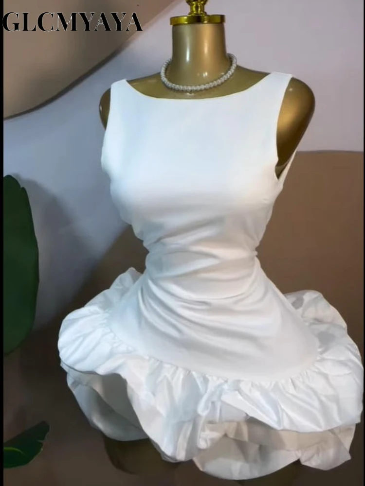 CM.YAYA Women Round Collar Tierred Ruffles Smock Mini A-line Dress 2026 Elegant Evening Birthday Party Dresses Trendy Vestidos