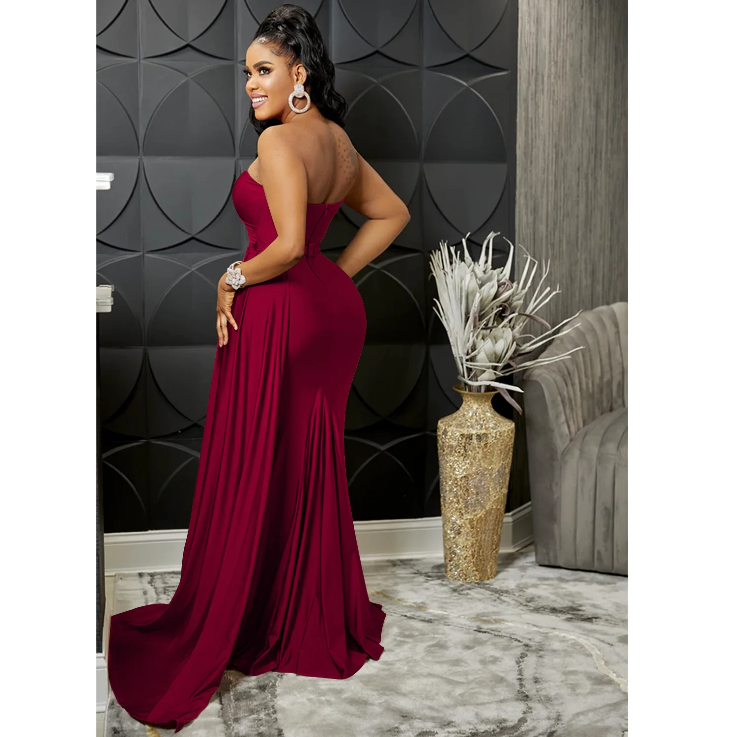 CM.YAYA One Shoulder Skew Neck Tassel Side Floor Length Mermaid Long Maxi Dress Women 2022 Sexy Party Club Even Prom Dresses