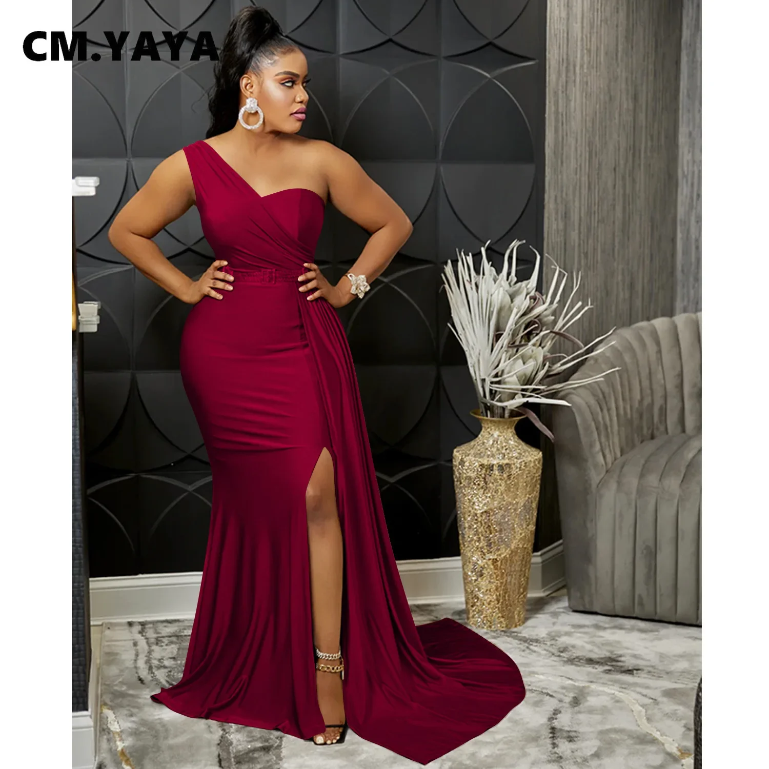 CM.YAYA One Shoulder Skew Neck Tassel Side Floor Length Mermaid Long Maxi Dress Women 2022 Sexy Party Club Even Prom Dresses CM.YAYA One Shoulder Skew Neck Tassel Side Floor Length Mermaid Long Maxi Dress Women 2022 Sexy Party Club Even Prom Dresses