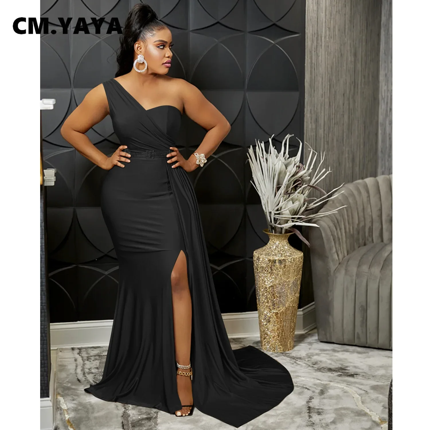 CM.YAYA One Shoulder Skew Neck Tassel Side Floor Length Mermaid Long Maxi Dress Women 2022 Sexy Party Club Even Prom Dresses CM.YAYA One Shoulder Skew Neck Tassel Side Floor Length Mermaid Long Maxi Dress Women 2022 Sexy Party Club Even Prom Dresses