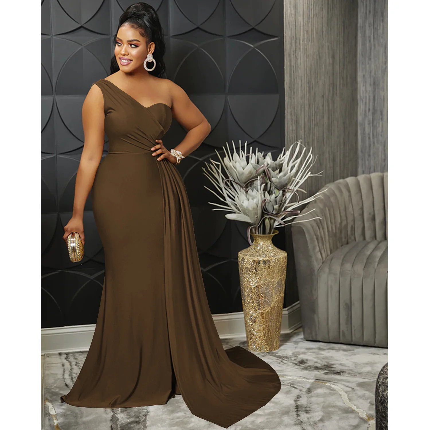 CM.YAYA One Shoulder Skew Neck Tassel Side Floor Length Mermaid Long Maxi Dress Women 2022 Sexy Party Club Even Prom Dresses