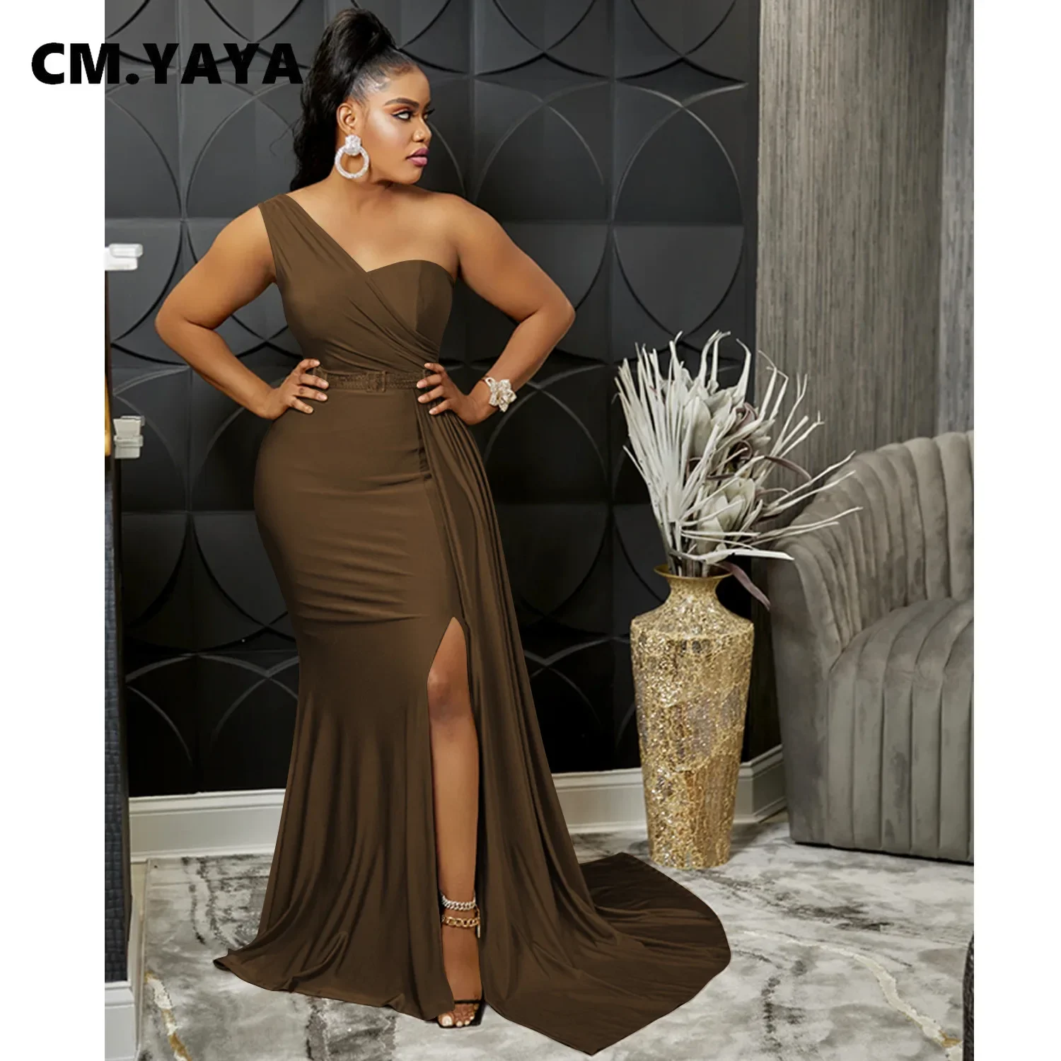CM.YAYA One Shoulder Skew Neck Tassel Side Floor Length Mermaid Long Maxi Dress Women 2022 Sexy Party Club Even Prom Dresses CM.YAYA One Shoulder Skew Neck Tassel Side Floor Length Mermaid Long Maxi Dress Women 2022 Sexy Party Club Even Prom Dresses