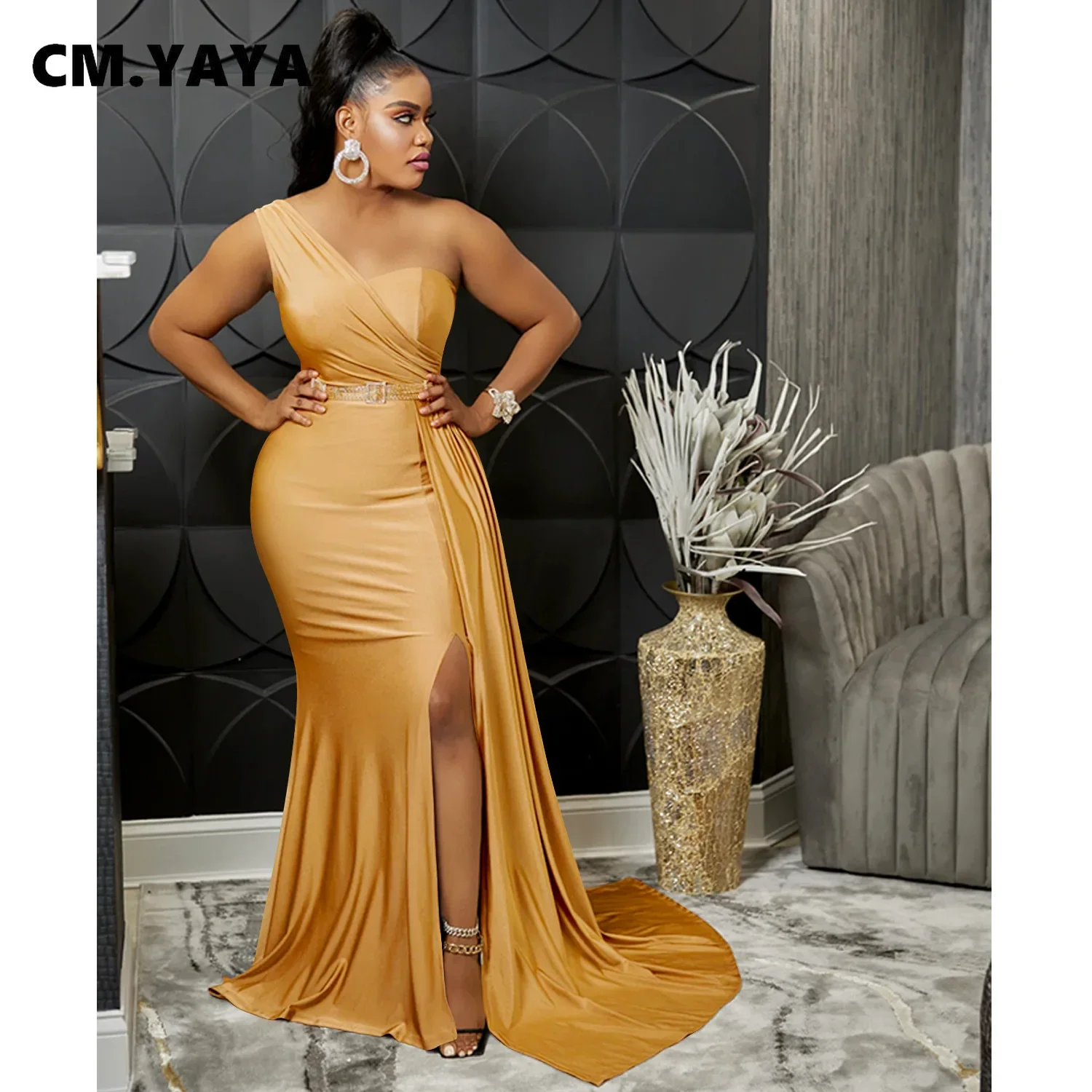 CM.YAYA One Shoulder Skew Neck Tassel Side Floor Length Mermaid Long Maxi Dress Women 2022 Sexy Party Club Even Prom Dresses CM.YAYA One Shoulder Skew Neck Tassel Side Floor Length Mermaid Long Maxi Dress Women 2022 Sexy Party Club Even Prom Dresses