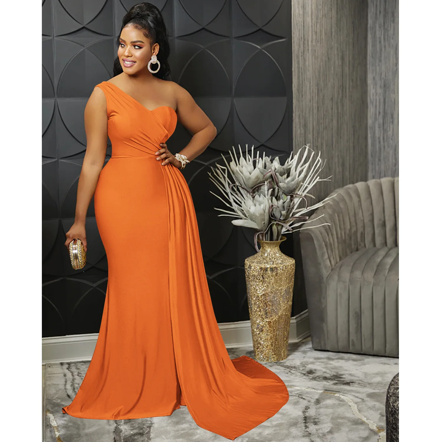 CM.YAYA One Shoulder Skew Neck Tassel Side Floor Length Mermaid Long Maxi Dress Women 2022 Sexy Party Club Even Prom Dresses