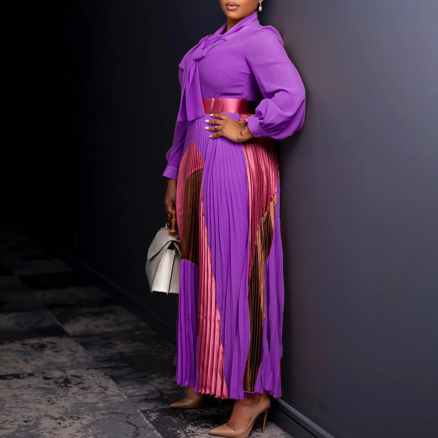 CM.YAYA Elegant Women Wraped Bow Neck Long Sleeve with Sashes Maxi Long Dress Chic INS Sexy Party Prom Big Swing Pleated Dresses CM.YAYA Elegant Women Wraped Bow Neck Long Sleeve with Sashes Maxi Long Dress Chic INS Sexy Party Prom Big Swing Pleated Dresses