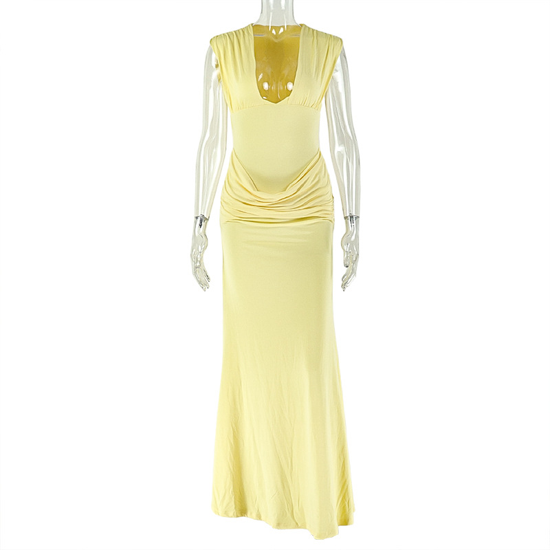 CM.YAYA Women's Deep V-neck Stacked Ruched Waist Bodycon Midi Maxi Formal Dress 2026 Education Party Cocktail Night Out Dresses CM.YAYA Women's Deep V-neck Stacked Ruched Waist Bodycon Midi Maxi Formal Dress 2026 Education Party Cocktail Night Out Dresses