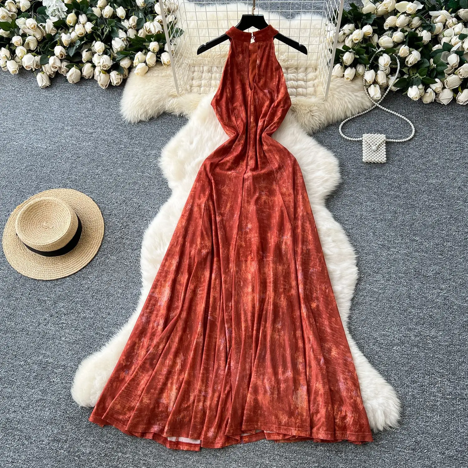 GLCMYAYA Women Tie Dye Halter Neck Sleeveless A-line Midi Maxi Long Dress 2025 Fall Vacation Party Birthday Dresses Vestidos