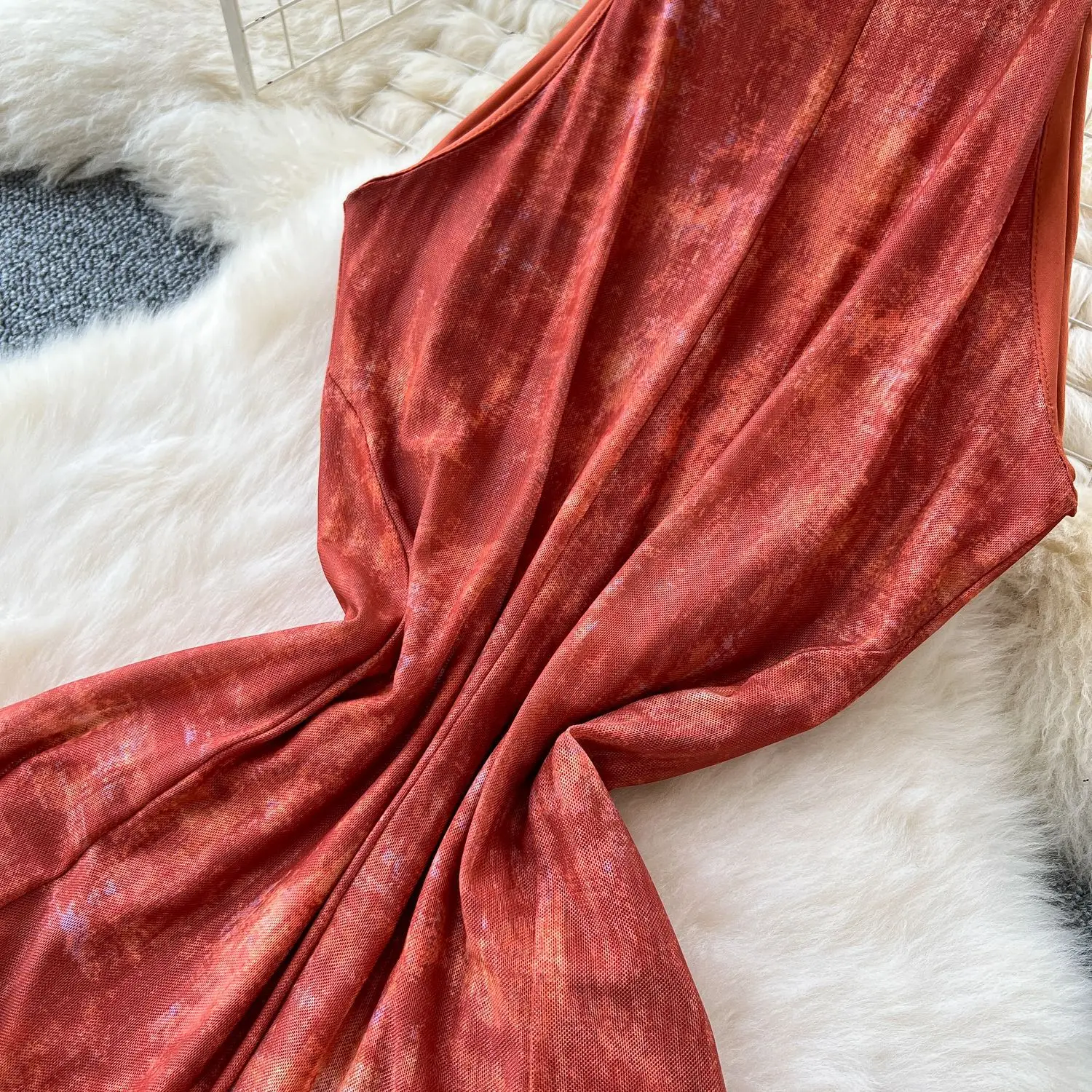 GLCMYAYA Women Tie Dye Halter Neck Sleeveless A-line Midi Maxi Long Dress 2025 Fall Vacation Party Birthday Dresses Vestidos