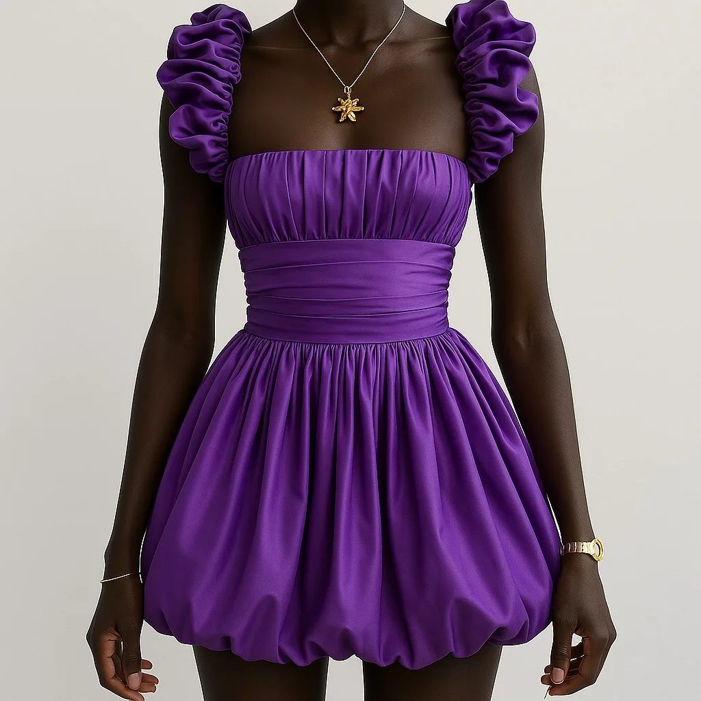 CM.YAYA Women Sleeveless Ruffles Strap Big Swing Ball Gown Dress 2025 Beach Holiday Evening Night Party Vestidos Sexy Dresses