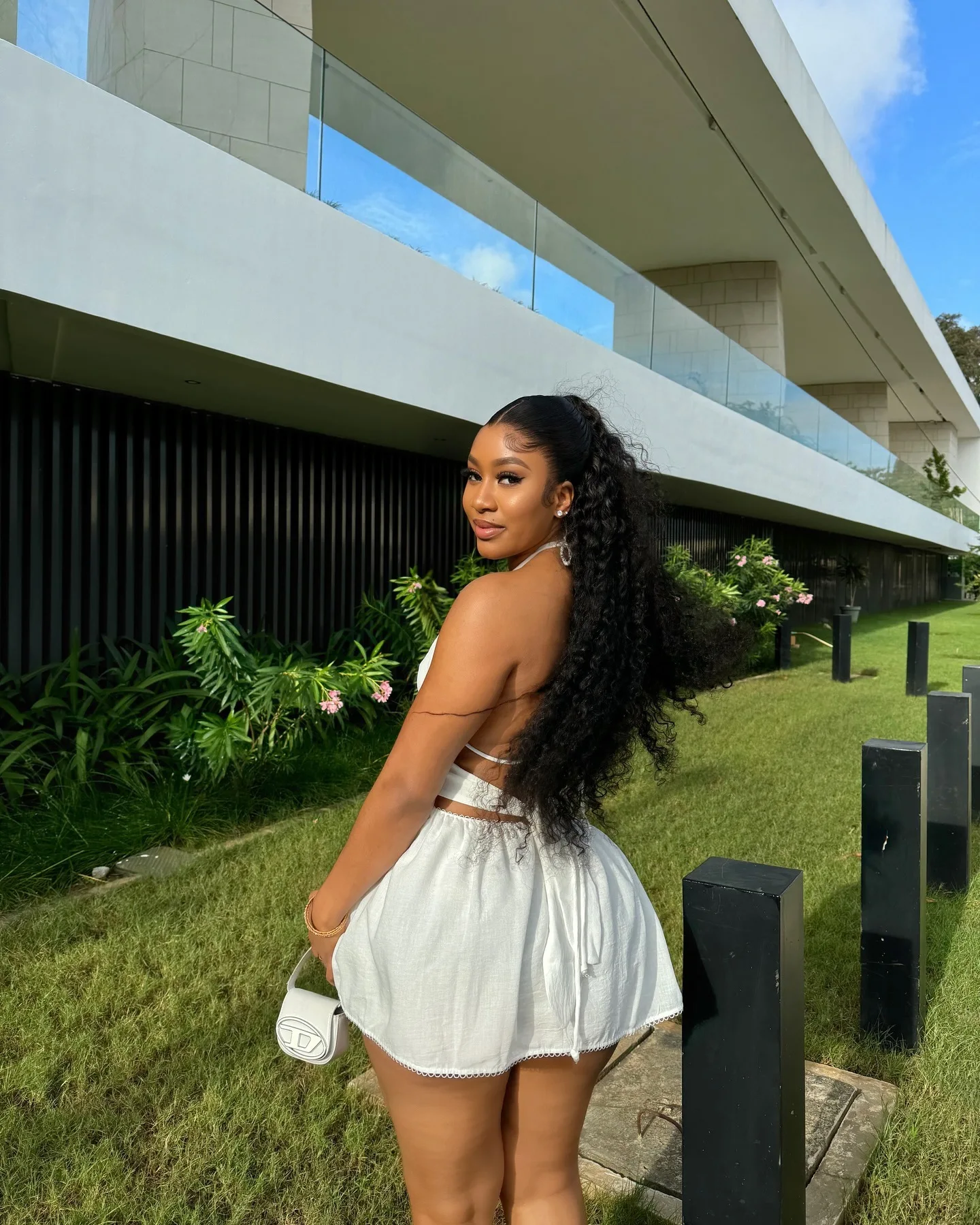 CM.YAYA 2024 Women Halter Strap Sleeveless Mini A-Line Dress Sexy Beading Backless Streetwear Evening Night Club Party Dresses