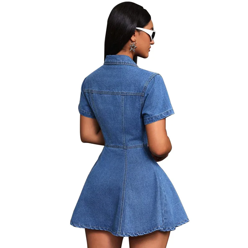 GLCMYAYA Fashion Vintage Women Street Denim Mini Dress 2025 Fall Short Sleeve Single-breasted Sexy Party A-Line Dresses Vestidos