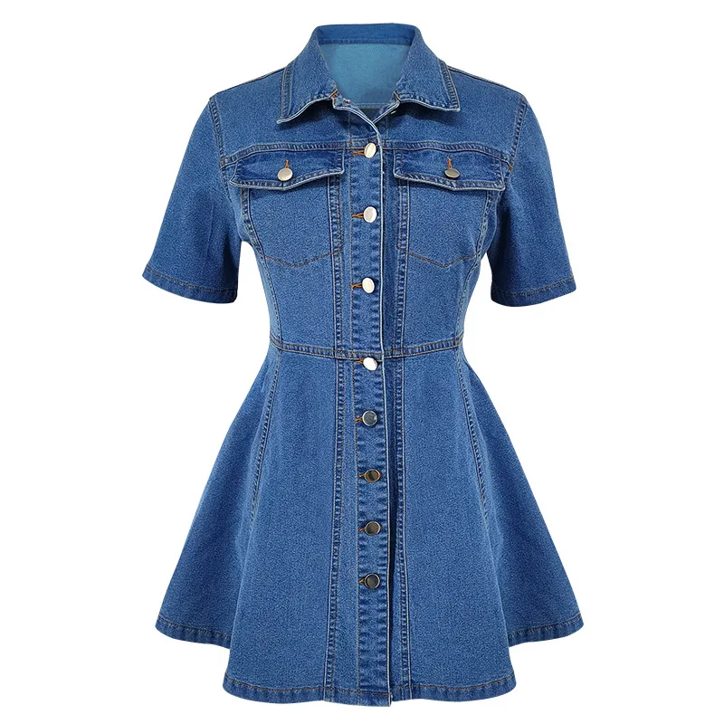 GLCMYAYA Fashion Vintage Women Street Denim Mini Dress 2025 Fall Short Sleeve Single-breasted Sexy Party A-Line Dresses Vestidos