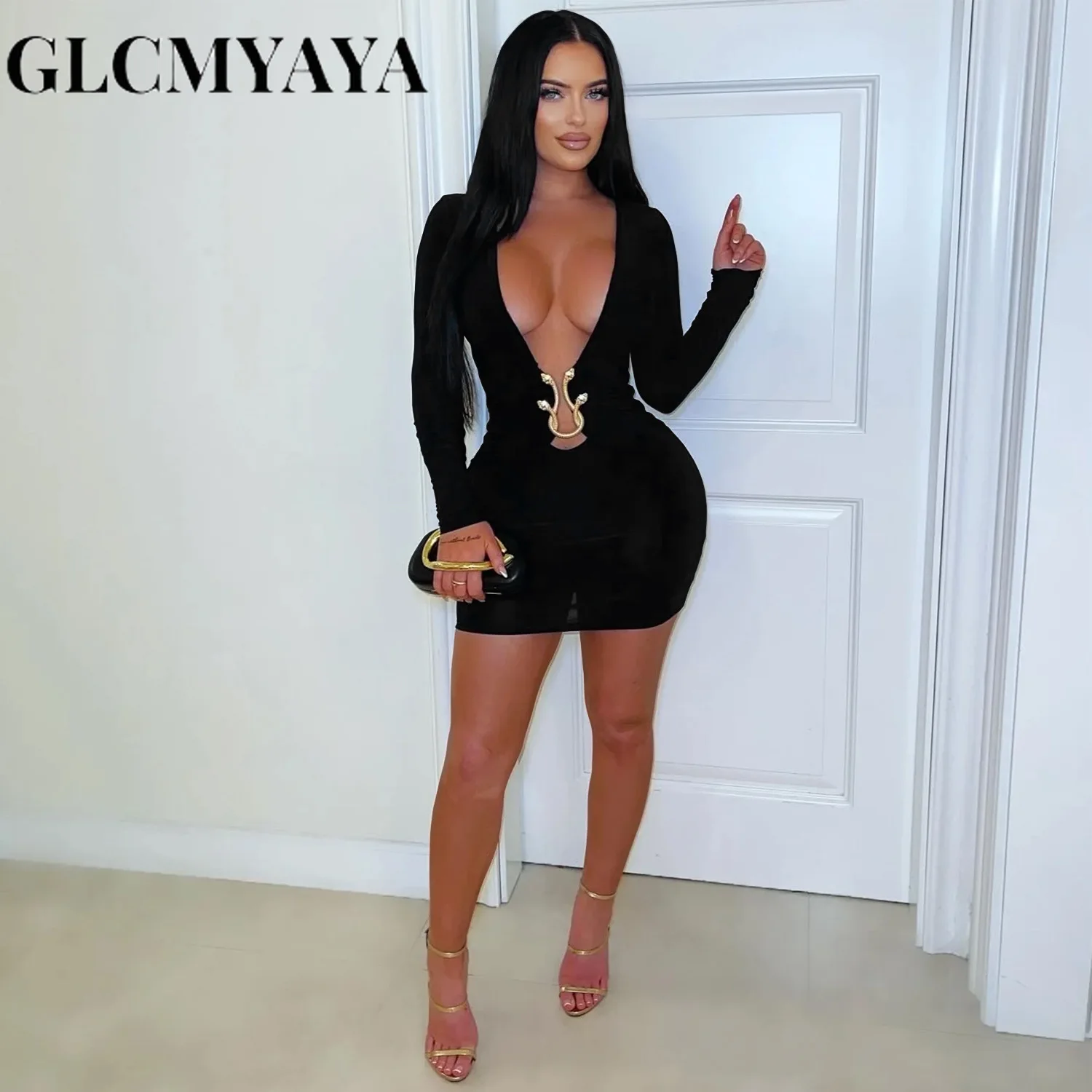 CM.YAYA Women V-Neck Long Sleeve Ruched Stacked Mini Dress 2026 Spring Beach Vacation Party Birthday Street Sexy Dresses CM.YAYA Women V-Neck Long Sleeve Ruched Stacked Mini Dress 2026 Spring Beach Vacation Party Birthday Street Sexy Dresses