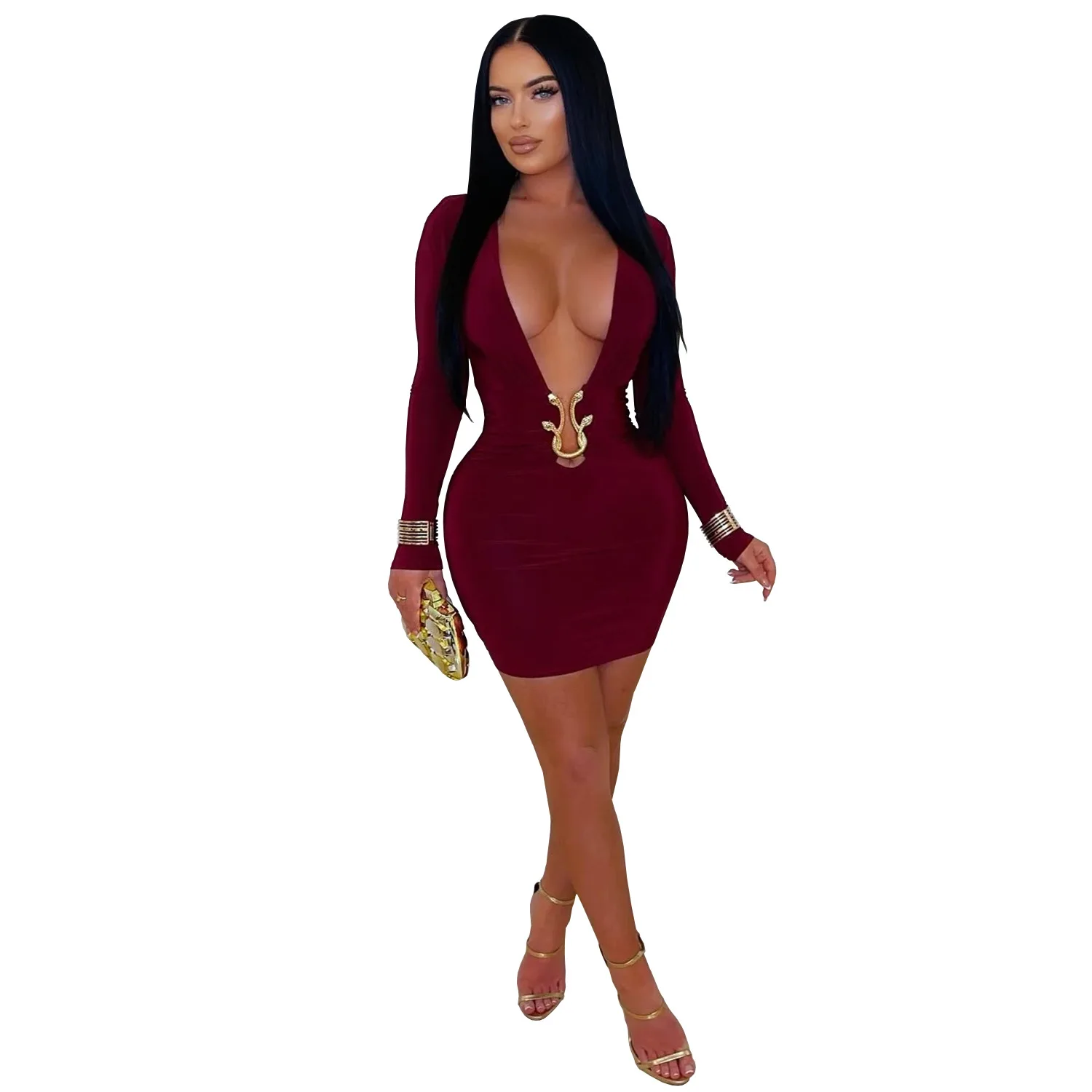CM.YAYA Women V-Neck Long Sleeve Ruched Stacked Mini Dress 2026 Spring Beach Vacation Party Birthday Street Sexy Dresses