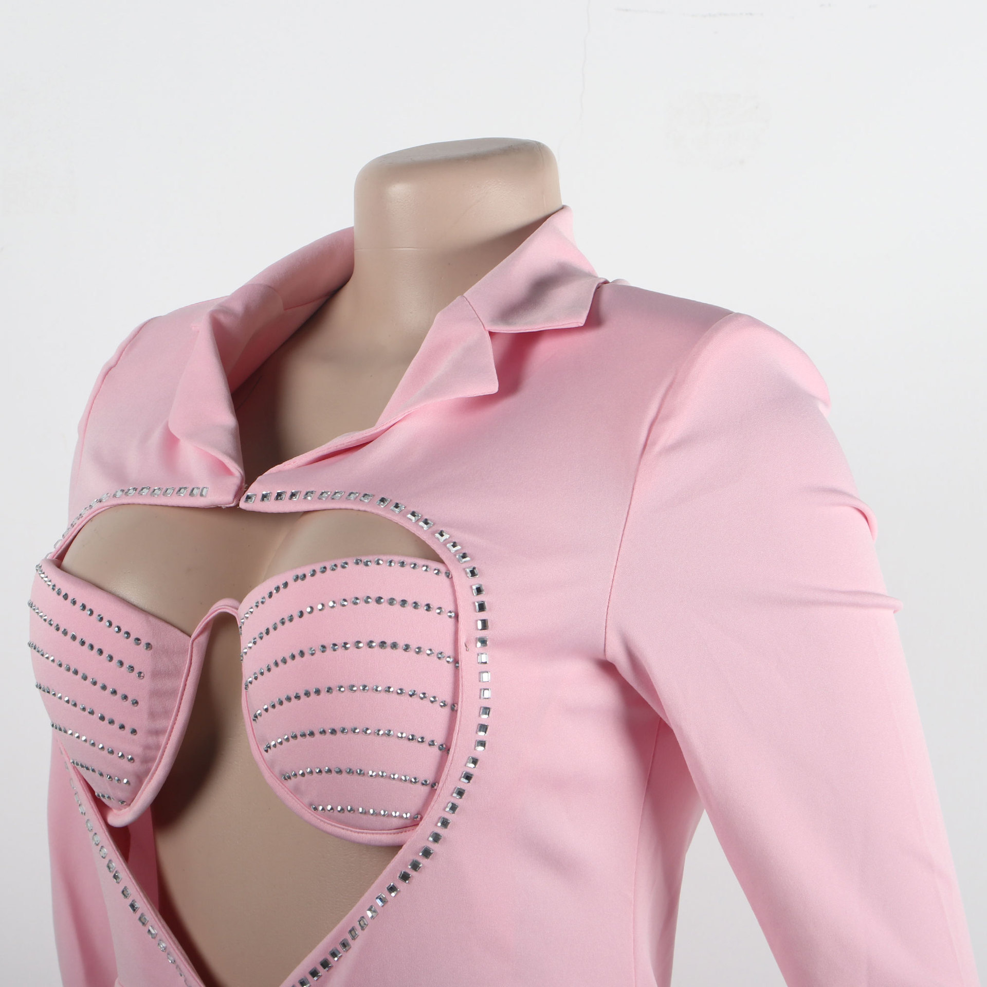 CM.YAYA Women Diamonds Hot Rhinestones Cutout Sweetheart Bodycon Midi Blazer Style Dress with Bra Top Sexy Party Even Dresses