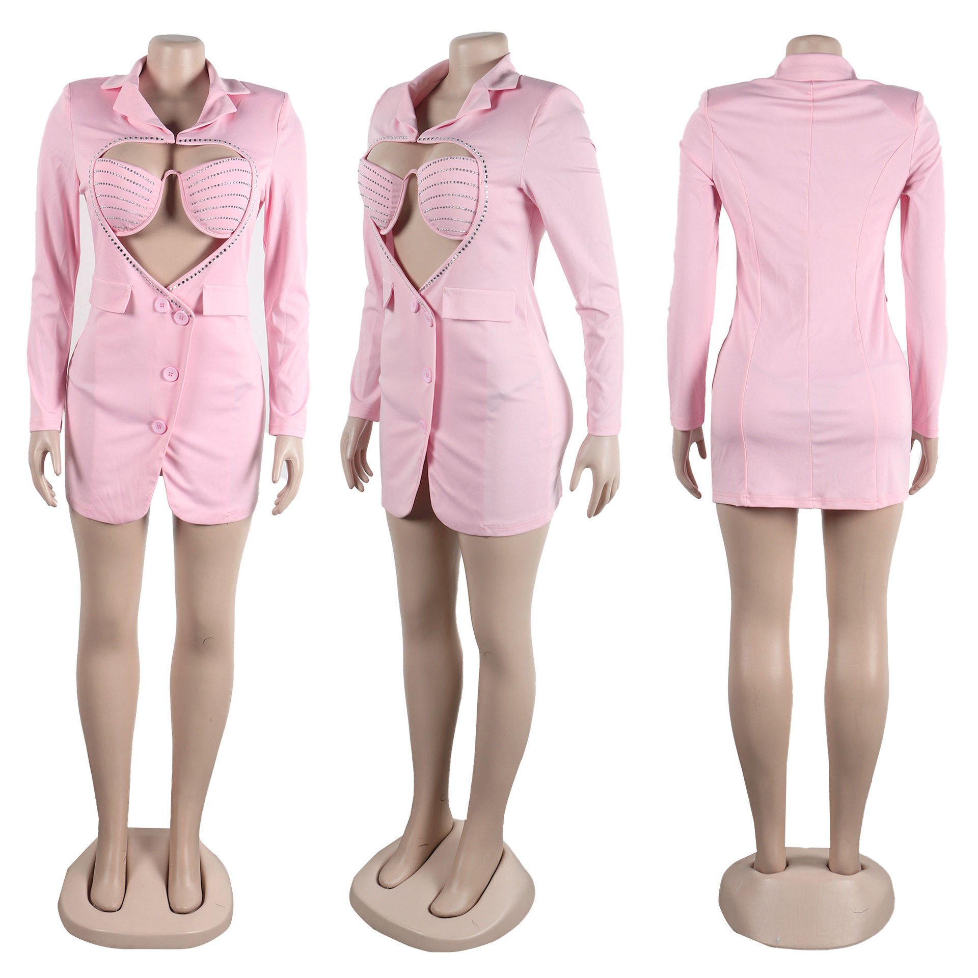 CM.YAYA Women Diamonds Hot Rhinestones Cutout Sweetheart Bodycon Midi Blazer Style Dress with Bra Top Sexy Party Even Dresses