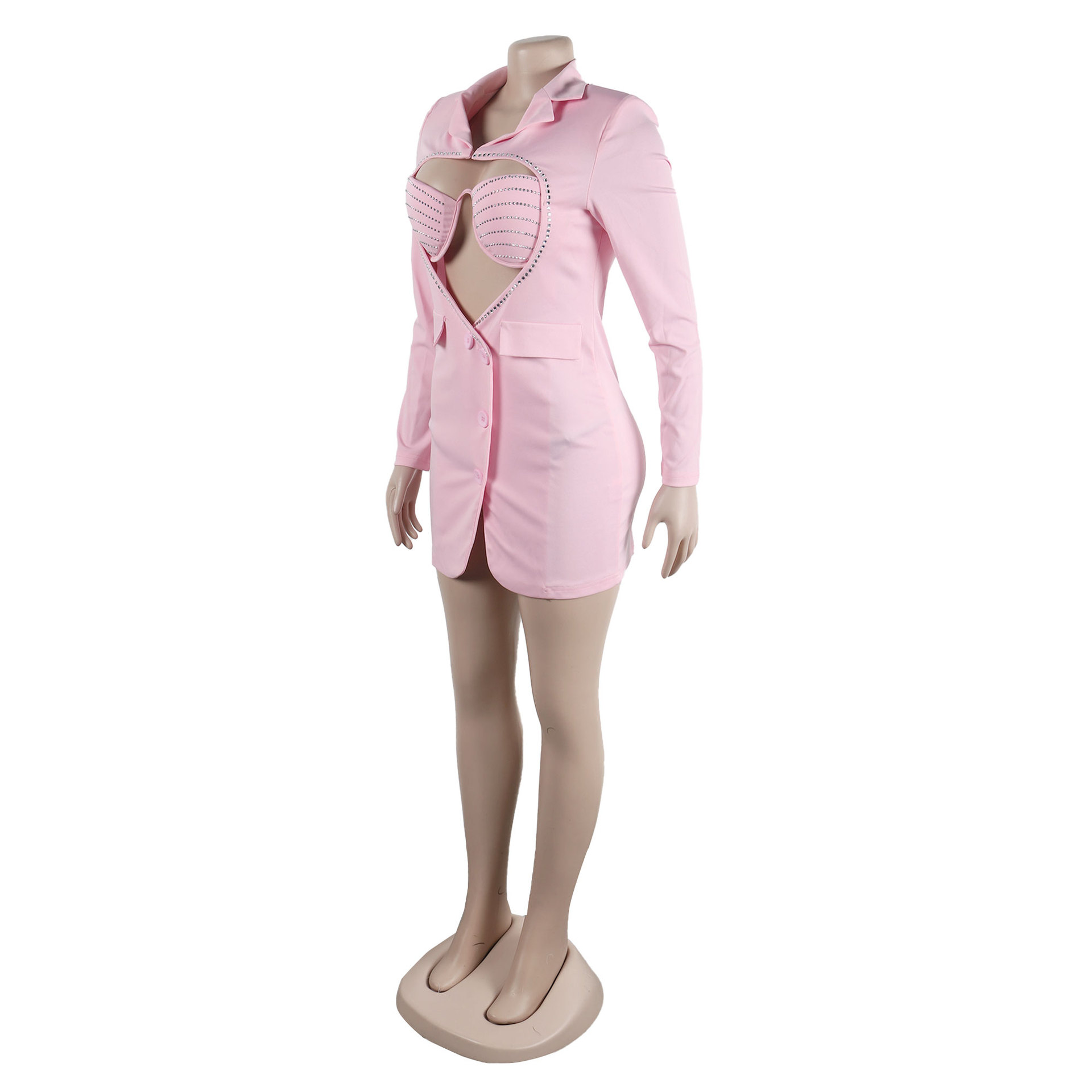 CM.YAYA Women Diamonds Hot Rhinestones Cutout Sweetheart Bodycon Midi Blazer Style Dress with Bra Top Sexy Party Even Dresses