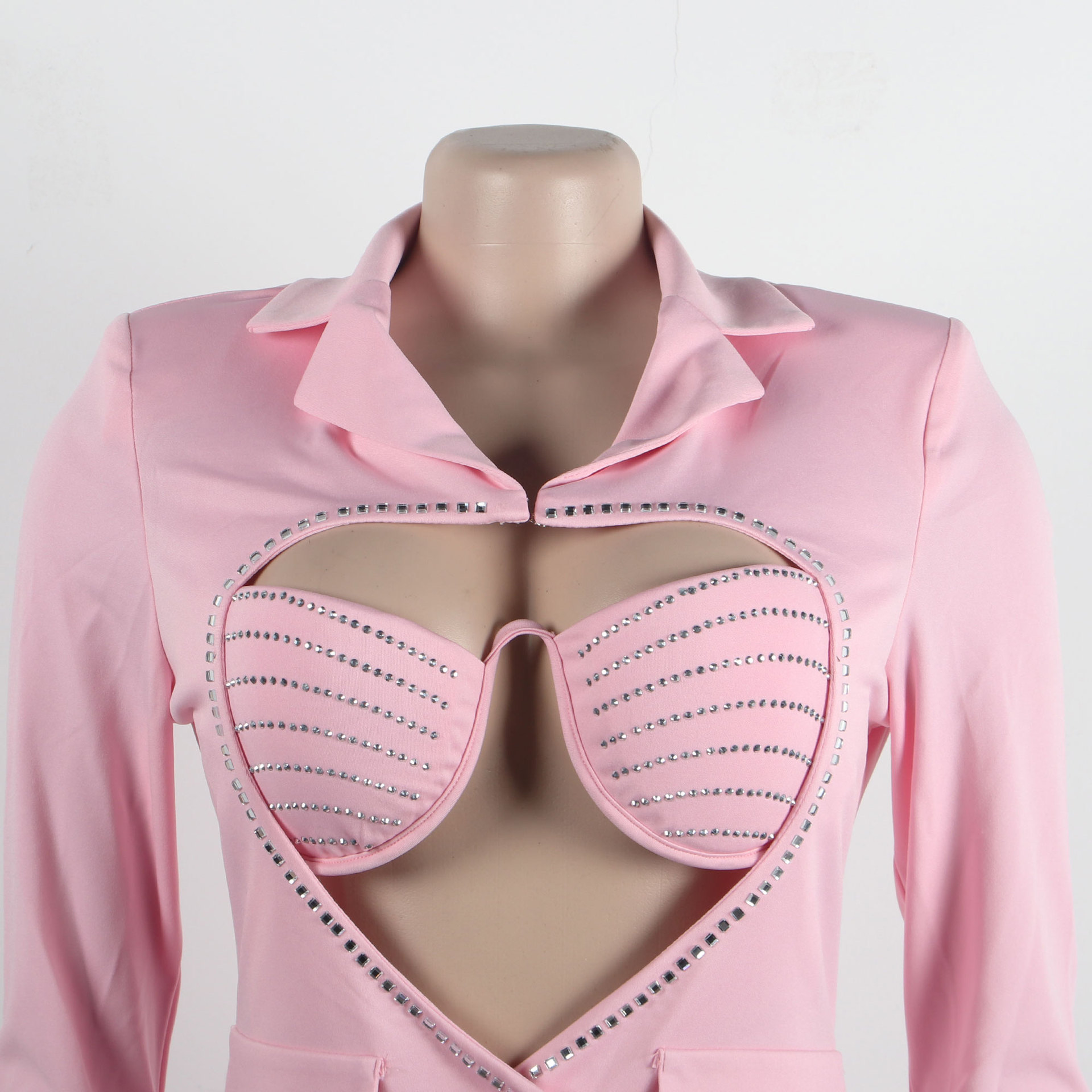 CM.YAYA Women Diamonds Hot Rhinestones Cutout Sweetheart Bodycon Midi Blazer Style Dress with Bra Top Sexy Party Even Dresses