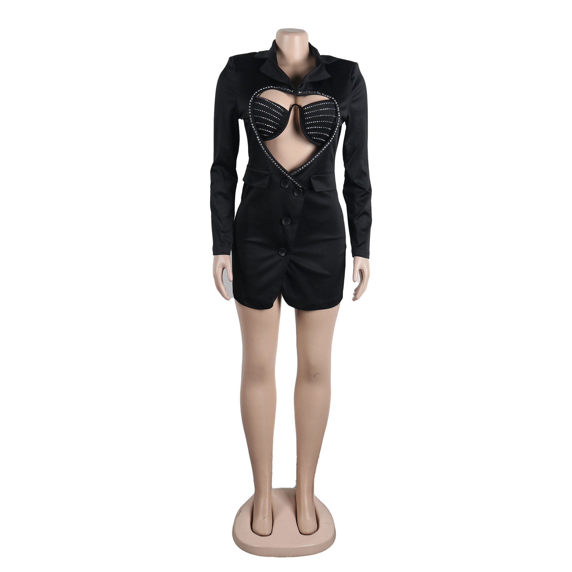 CM.YAYA Women Diamonds Hot Rhinestones Cutout Sweetheart Bodycon Midi Blazer Style Dress with Bra Top Sexy Party Even Dresses