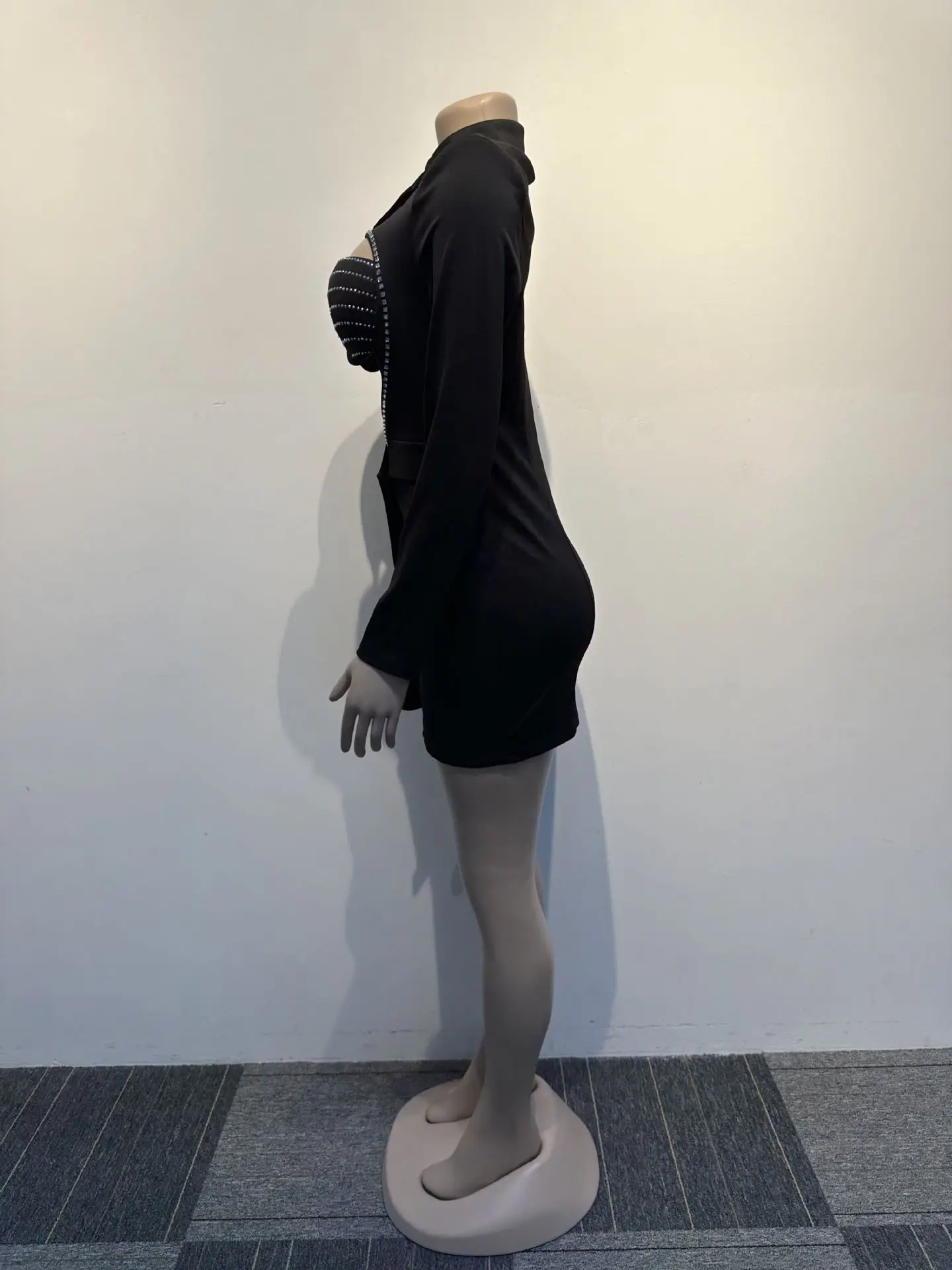 CM.YAYA Women Diamonds Hot Rhinestones Cutout Sweetheart Bodycon Midi Blazer Style Dress with Bra Top Sexy Party Even Dresses