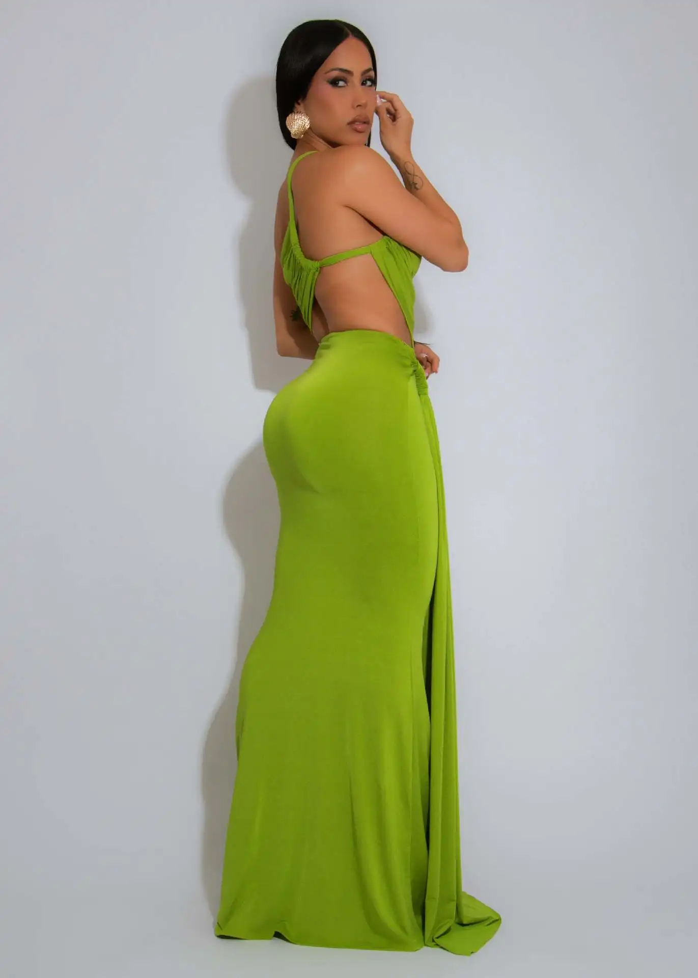 CM.YAYA Women Sleeveless Hollow Out Strap Ruched Maxi Long Dress 2025 Summer Street Sexy Party Birthday Evening Dresses Vestidos