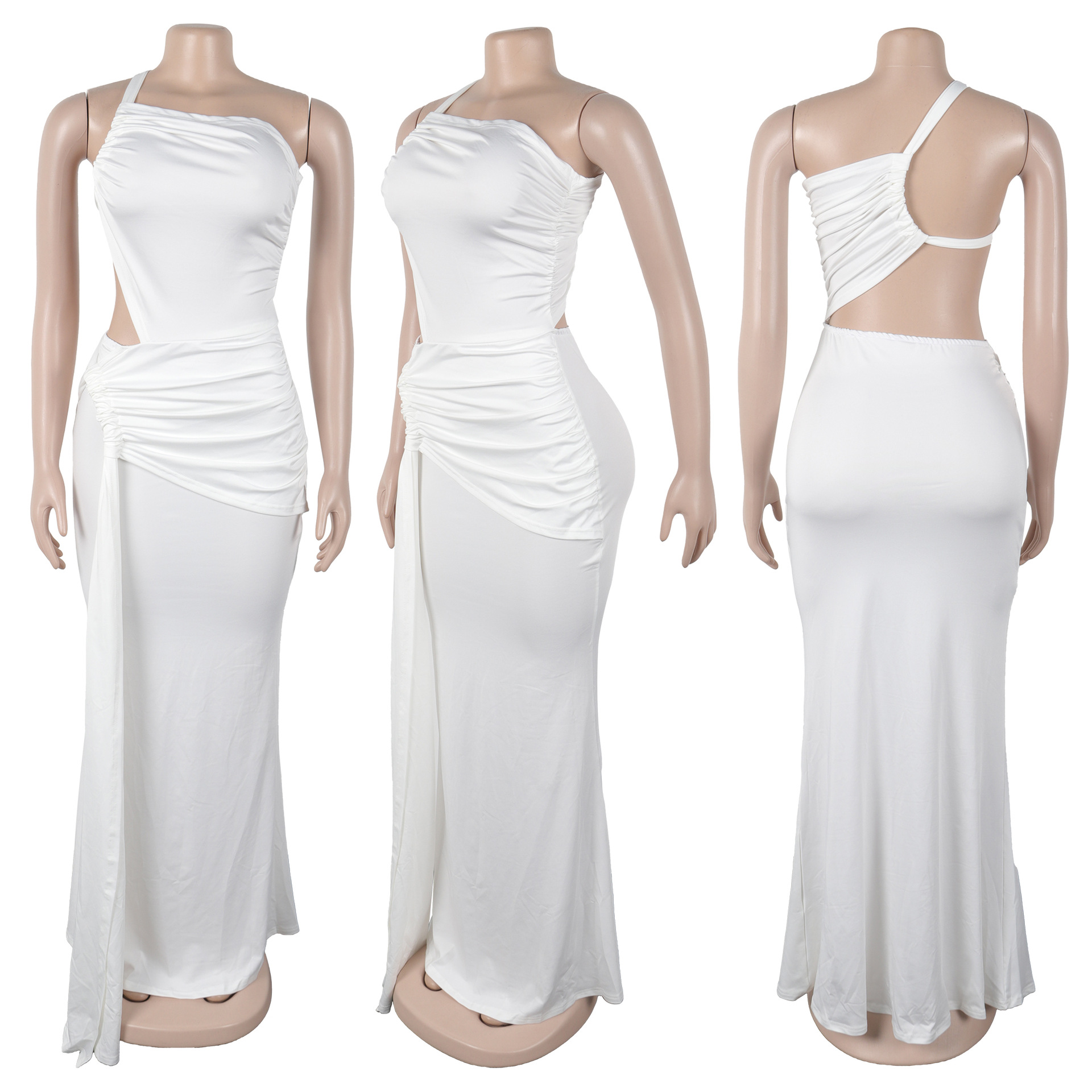 CM.YAYA Women Sleeveless Hollow Out Strap Ruched Maxi Long Dress 2025 Summer Street Sexy Party Birthday Evening Dresses Vestidos