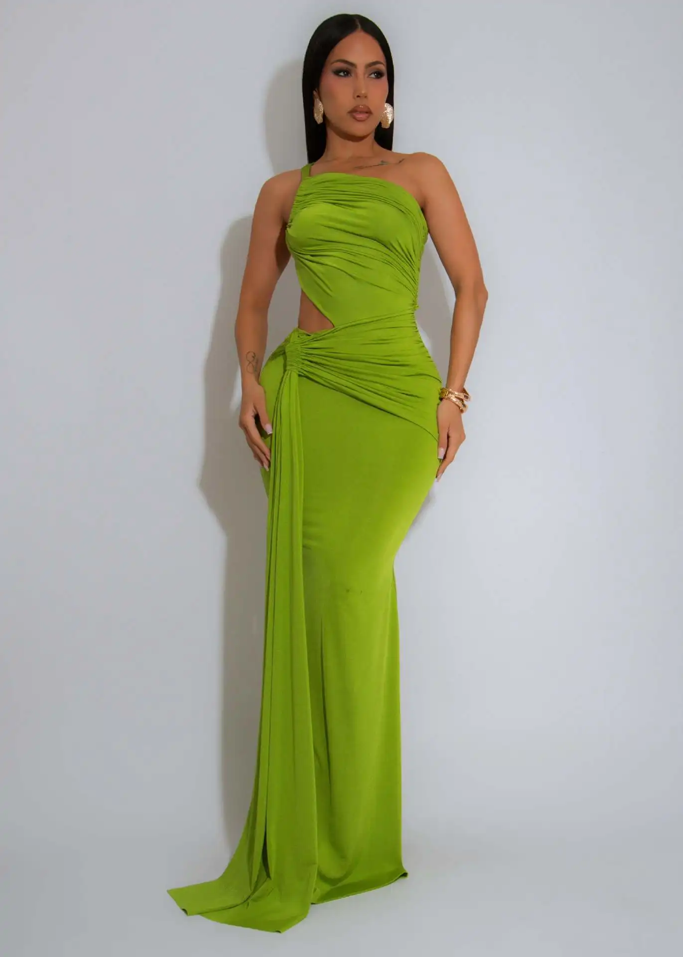 CM.YAYA Women Sleeveless Hollow Out Strap Ruched Maxi Long Dress 2025 Summer Street Sexy Party Birthday Evening Dresses Vestidos