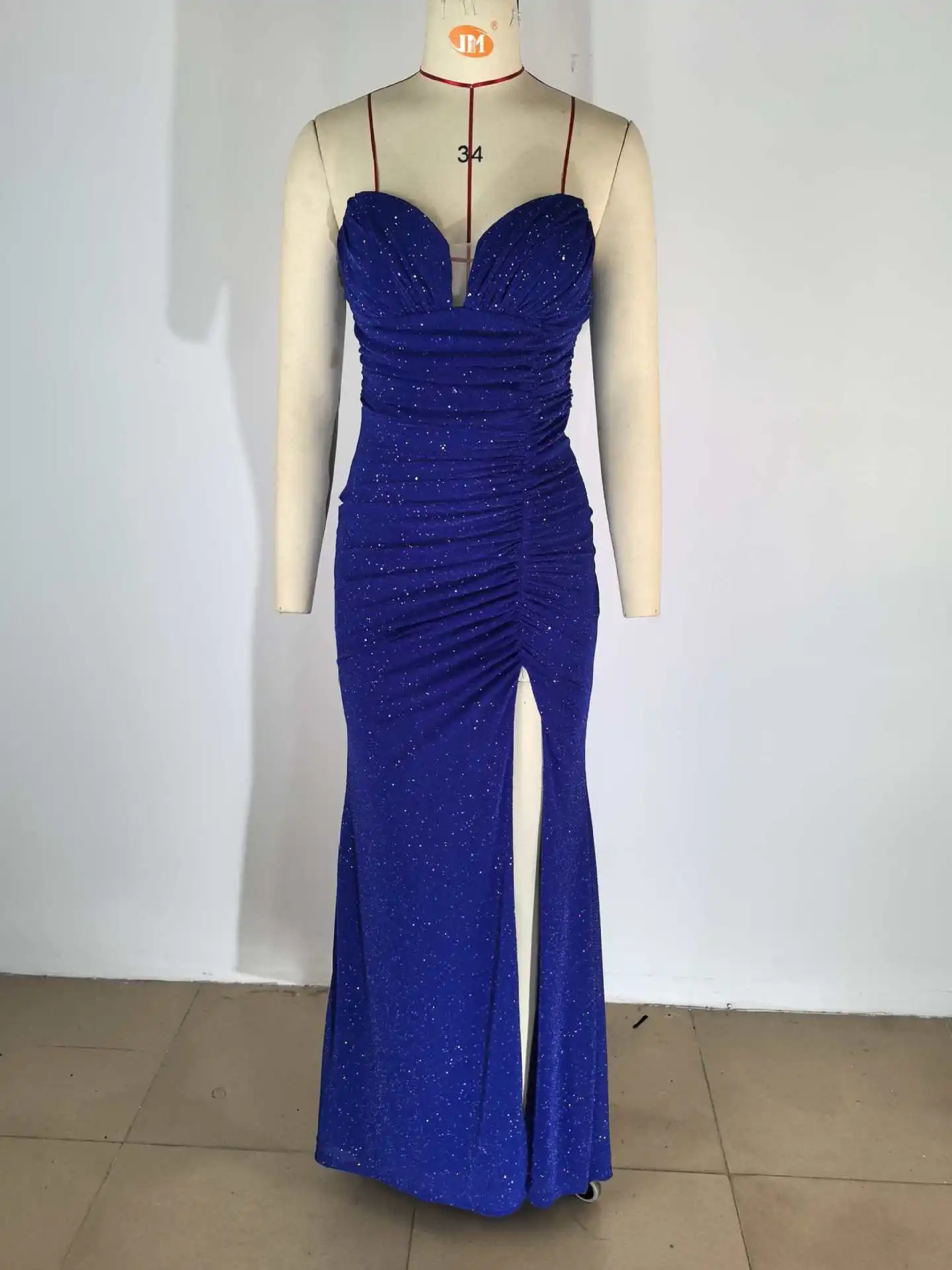 CM.YAYA Women Sequined Stacked Strap Side Split Bodycon Midi Maxi V-neck Dress 2026 Spring Summer Holiday Sexy Party Dresses