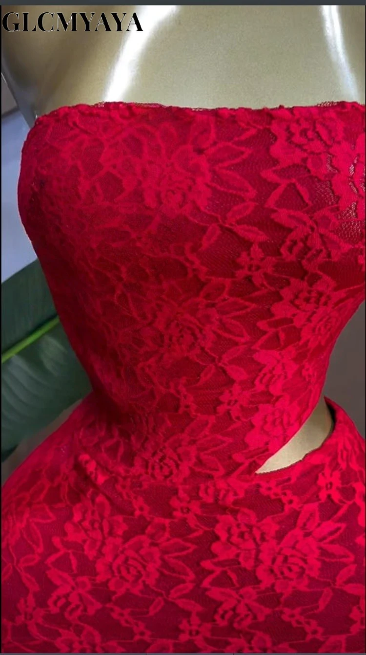 CM.YAYA Women Sleeveless Strapless Cutout Side Waist Bodycon Midi Lace Maxi Long Dress 2026 Sexy Birthday Party Trendy Dresses