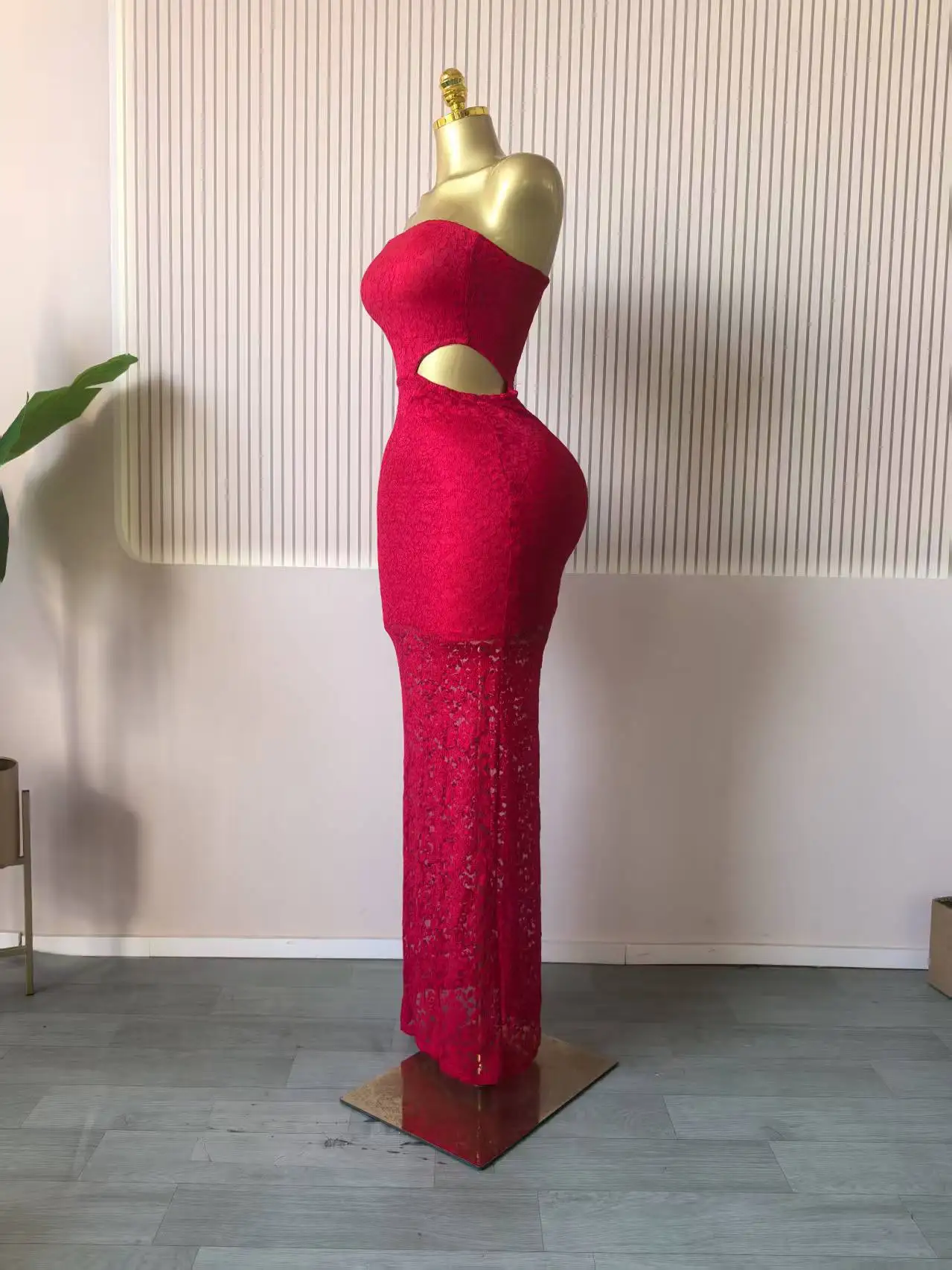 CM.YAYA Women Sleeveless Strapless Cutout Side Waist Bodycon Midi Lace Maxi Long Dress 2026 Sexy Birthday Party Trendy Dresses