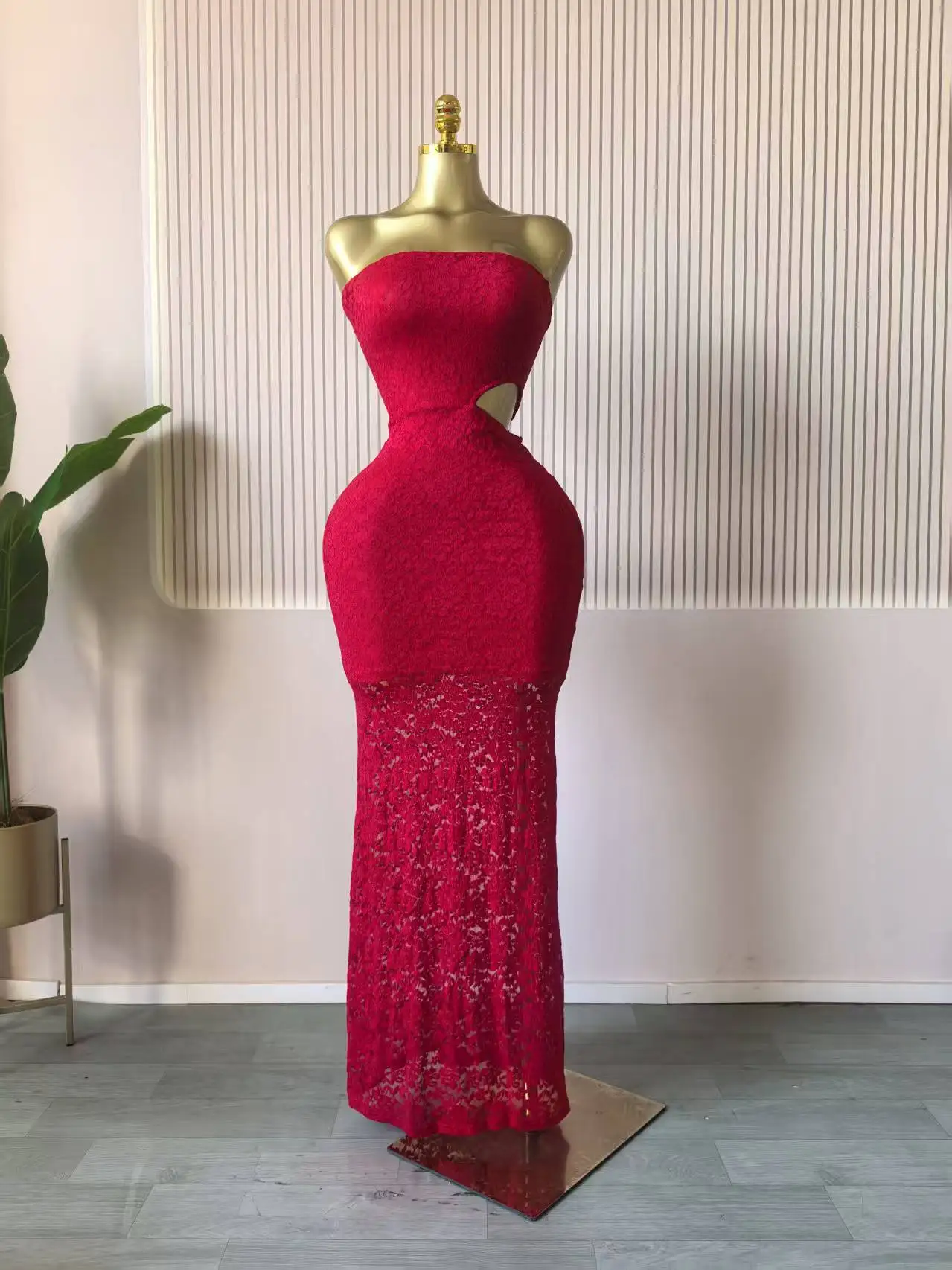 CM.YAYA Women Sleeveless Strapless Cutout Side Waist Bodycon Midi Lace Maxi Long Dress 2026 Sexy Birthday Party Trendy Dresses