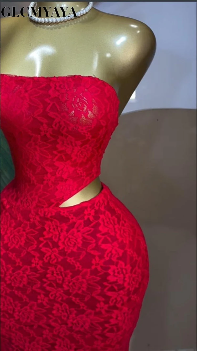 CM.YAYA Women Sleeveless Strapless Cutout Side Waist Bodycon Midi Lace Maxi Long Dress 2026 Sexy Birthday Party Trendy Dresses