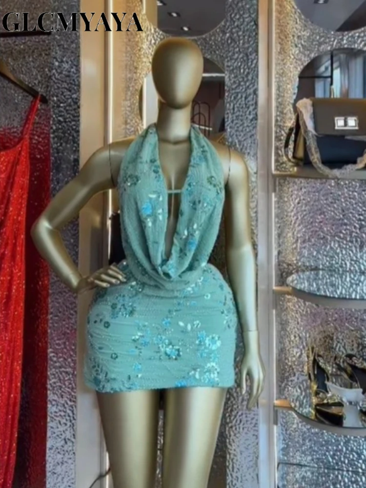 CM.YAYA Women's Sequins Halter Neck Backless Bodycon Midi Maxi Formal Dress 2026 Education Party Cocktail Night Out Mini Dresses CM.YAYA Women's Sequins Halter Neck Backless Bodycon Midi Maxi Formal Dress 2026 Education Party Cocktail Night Out Mini Dresses