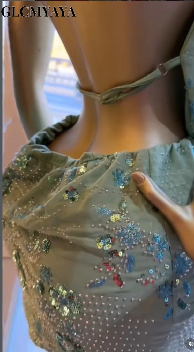 CM.YAYA Women's Sequins Halter Neck Backless Bodycon Midi Maxi Formal Dress 2026 Education Party Cocktail Night Out Mini Dresses