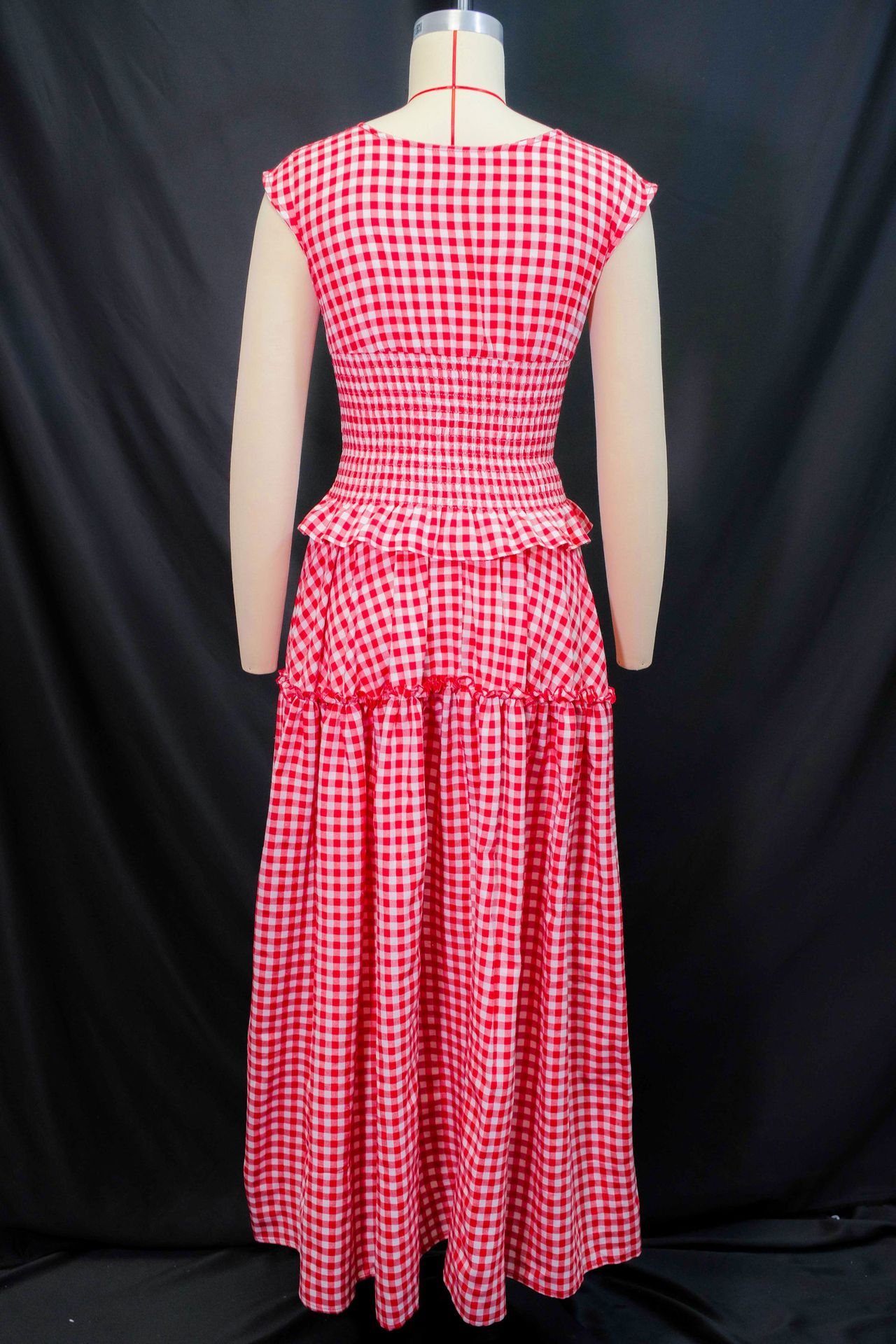 GLCMYAYA Women Plaid Ruffles A-line Smock Sleeveless Classic Maxi Long Dress 2025 Beach Vacation Holiday Party Birthday Dresses