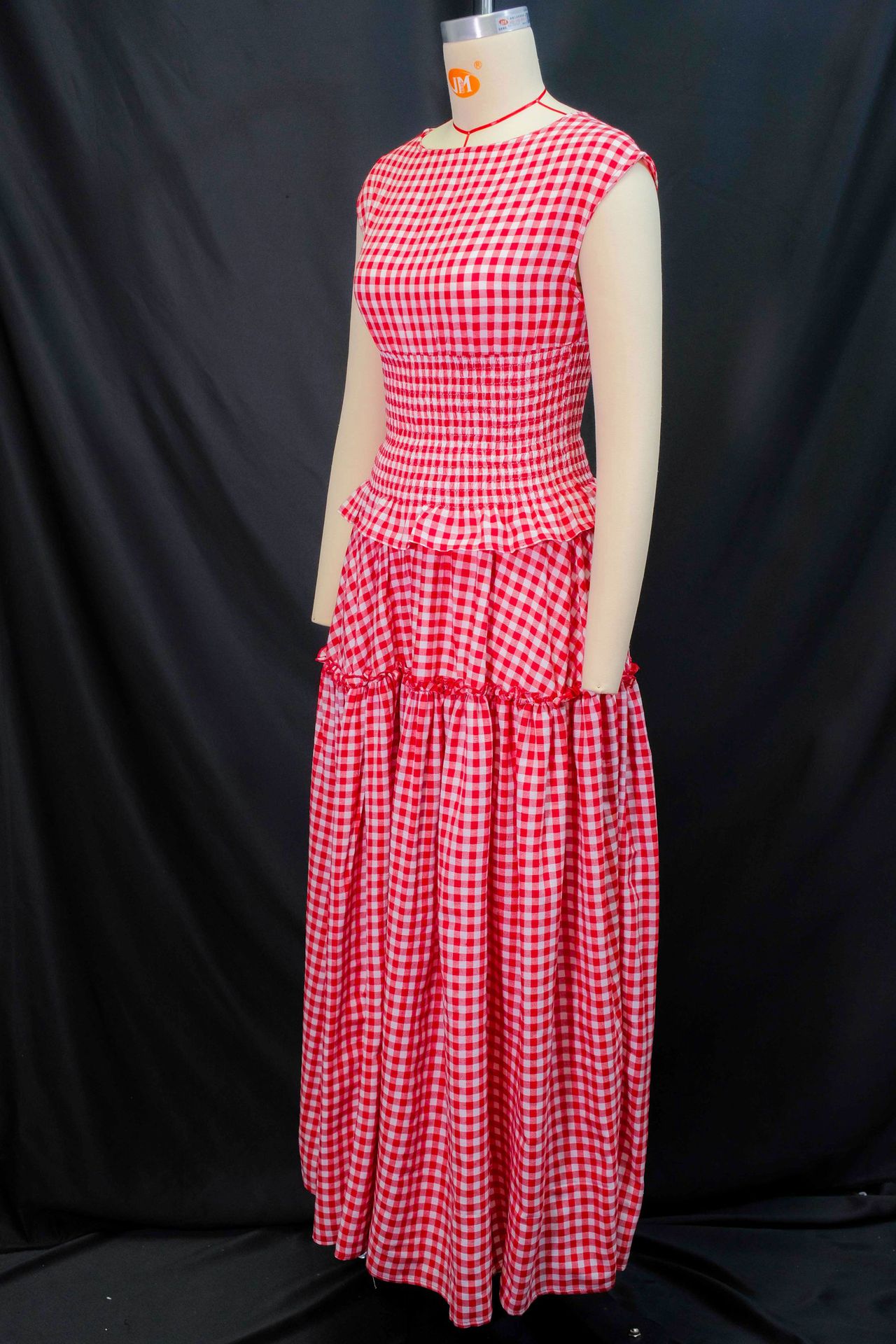 GLCMYAYA Women Plaid Ruffles A-line Smock Sleeveless Classic Maxi Long Dress 2025 Beach Vacation Holiday Party Birthday Dresses