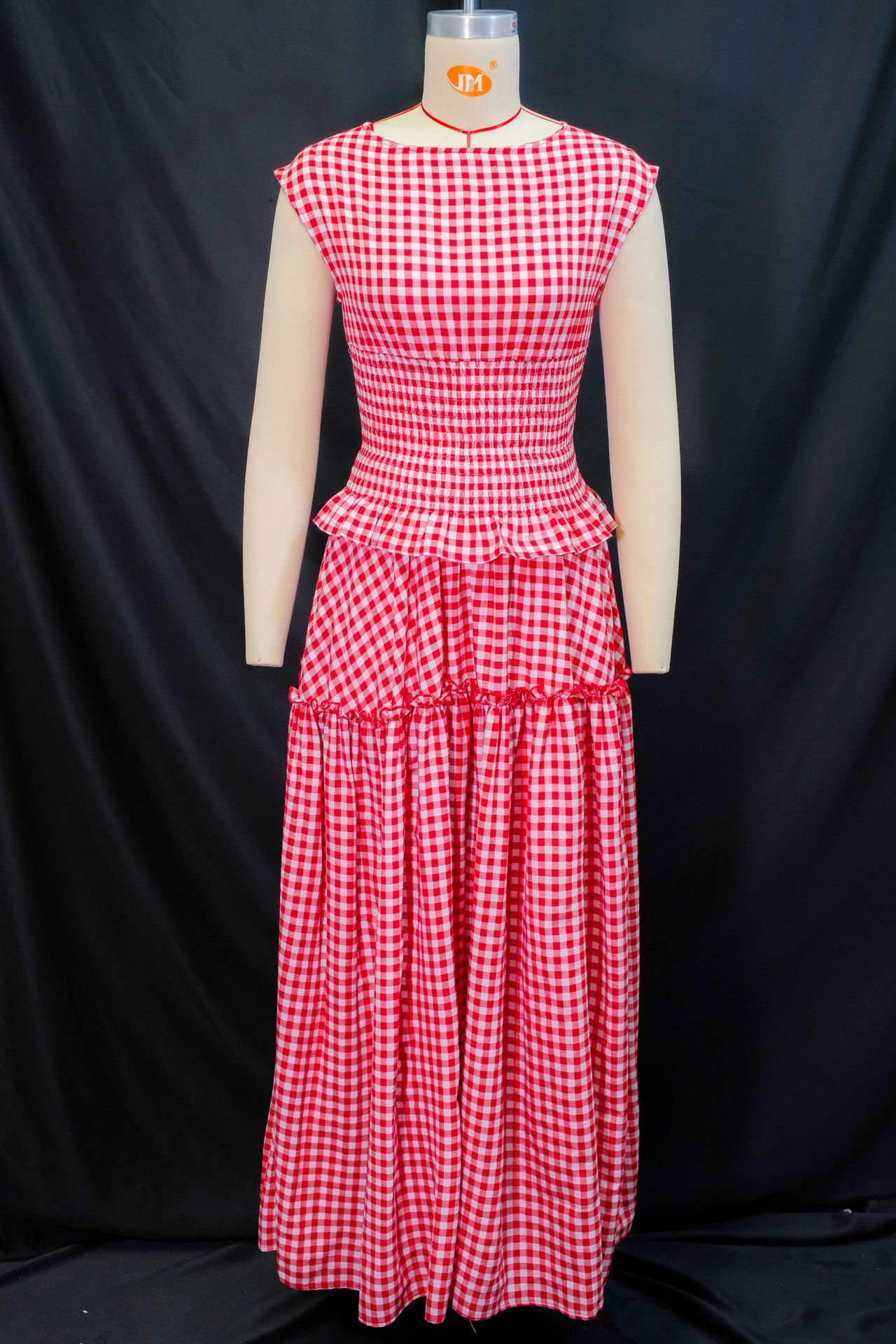 GLCMYAYA Women Plaid Ruffles A-line Smock Sleeveless Classic Maxi Long Dress 2025 Beach Vacation Holiday Party Birthday Dresses