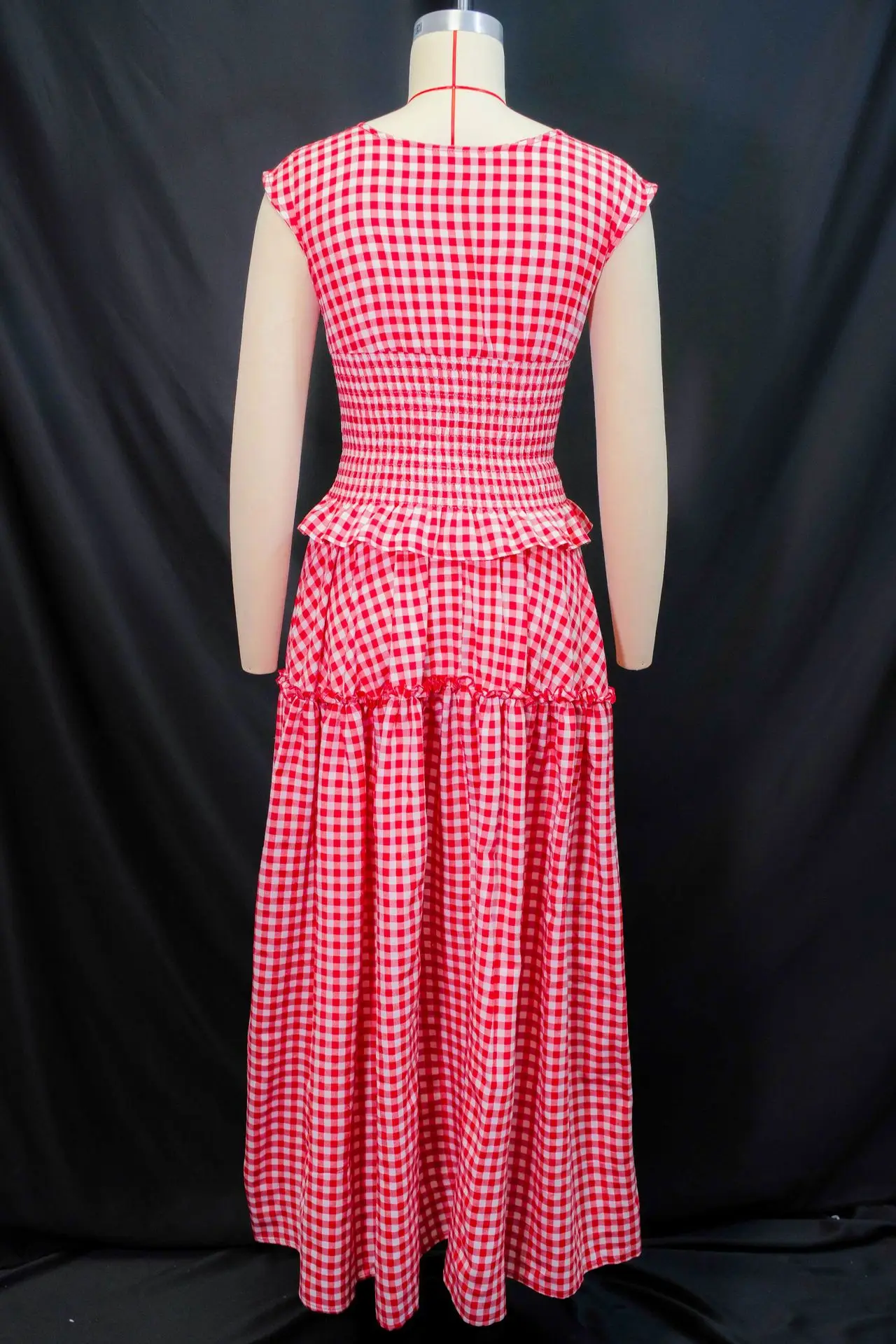 GLCMYAYA Women Plaid Ruffles A-line Smock Sleeveless Classic Maxi Long Dress 2025 Beach Vacation Holiday Party Birthday Dresses GLCMYAYA Women Plaid Ruffles A-line Smock Sleeveless Classic Maxi Long Dress 2025 Beach Vacation Holiday Party Birthday Dresses