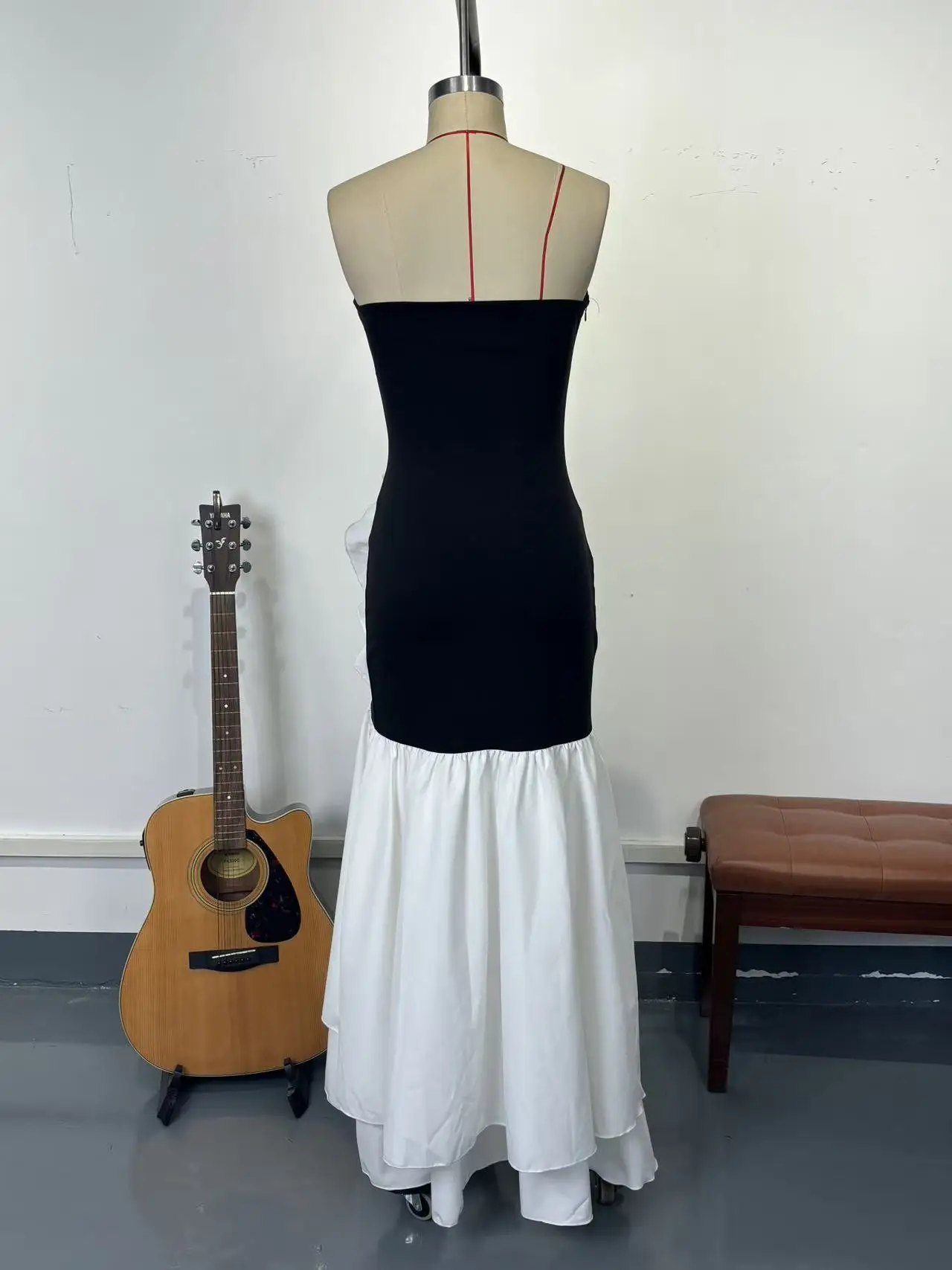 CM.YAYA Women Ruffles Splicing Side Split Asymmetrical Strapless Maxi Dress 2026 Party Education Holiday Long Dresses Vestidos