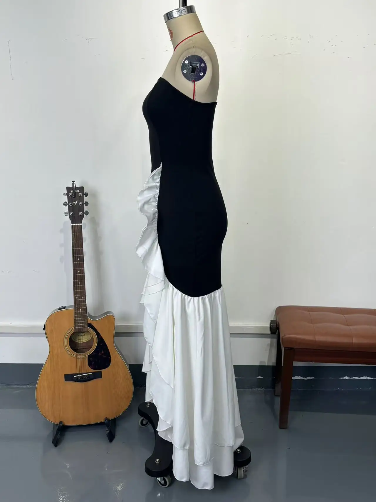 CM.YAYA Women Ruffles Splicing Side Split Asymmetrical Strapless Maxi Dress 2026 Party Education Holiday Long Dresses Vestidos