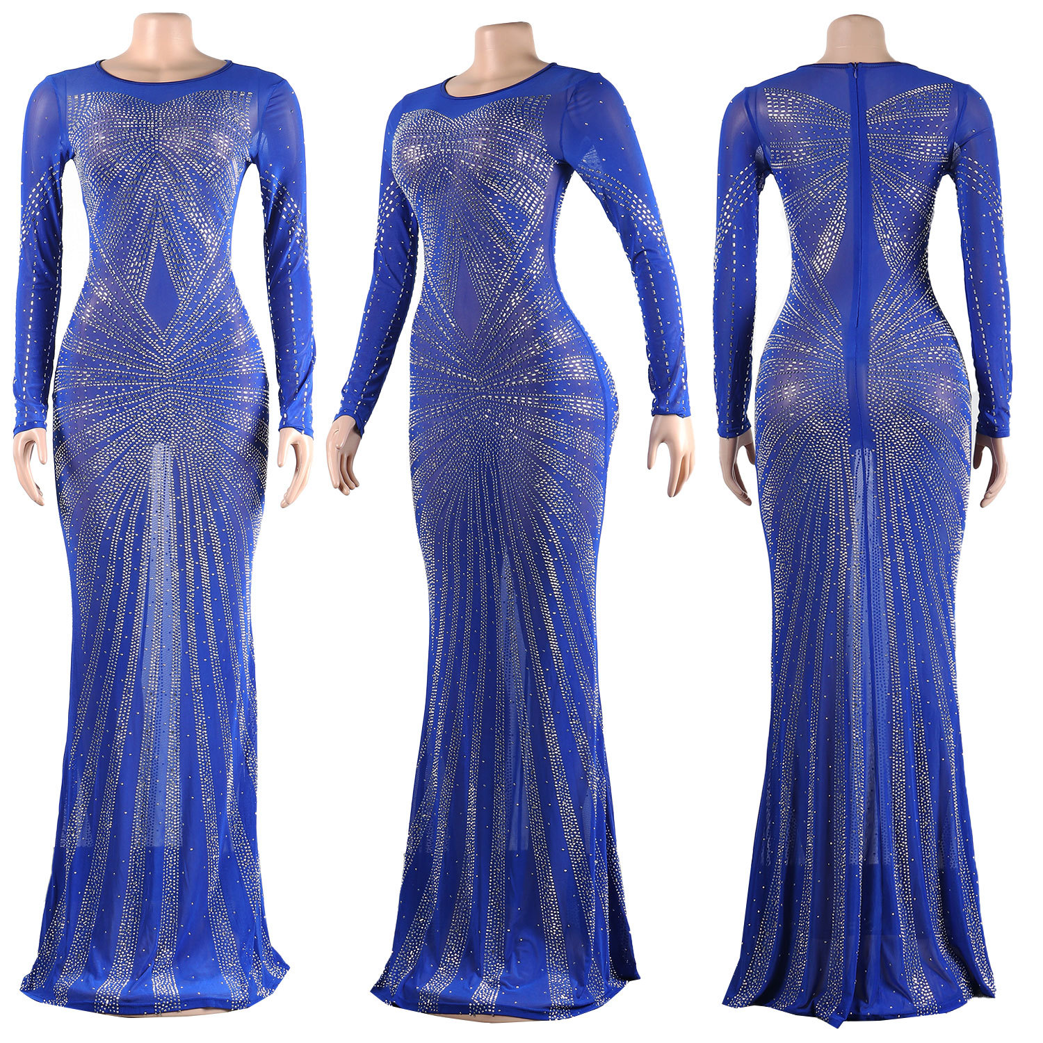 CM.YAYA Women Mesh Patchwork Diamonds Hot Rhinestones Bodycon Midi Mermaid Maxi Dress 2023 Evening Sexy Party Dresses Vestidos