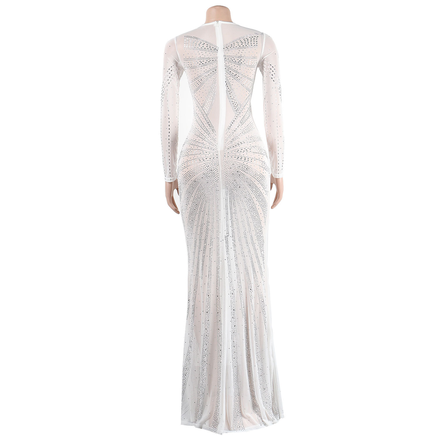 CM.YAYA Women Mesh Patchwork Diamonds Hot Rhinestones Bodycon Midi Mermaid Maxi Dress 2023 Evening Sexy Party Dresses Vestidos