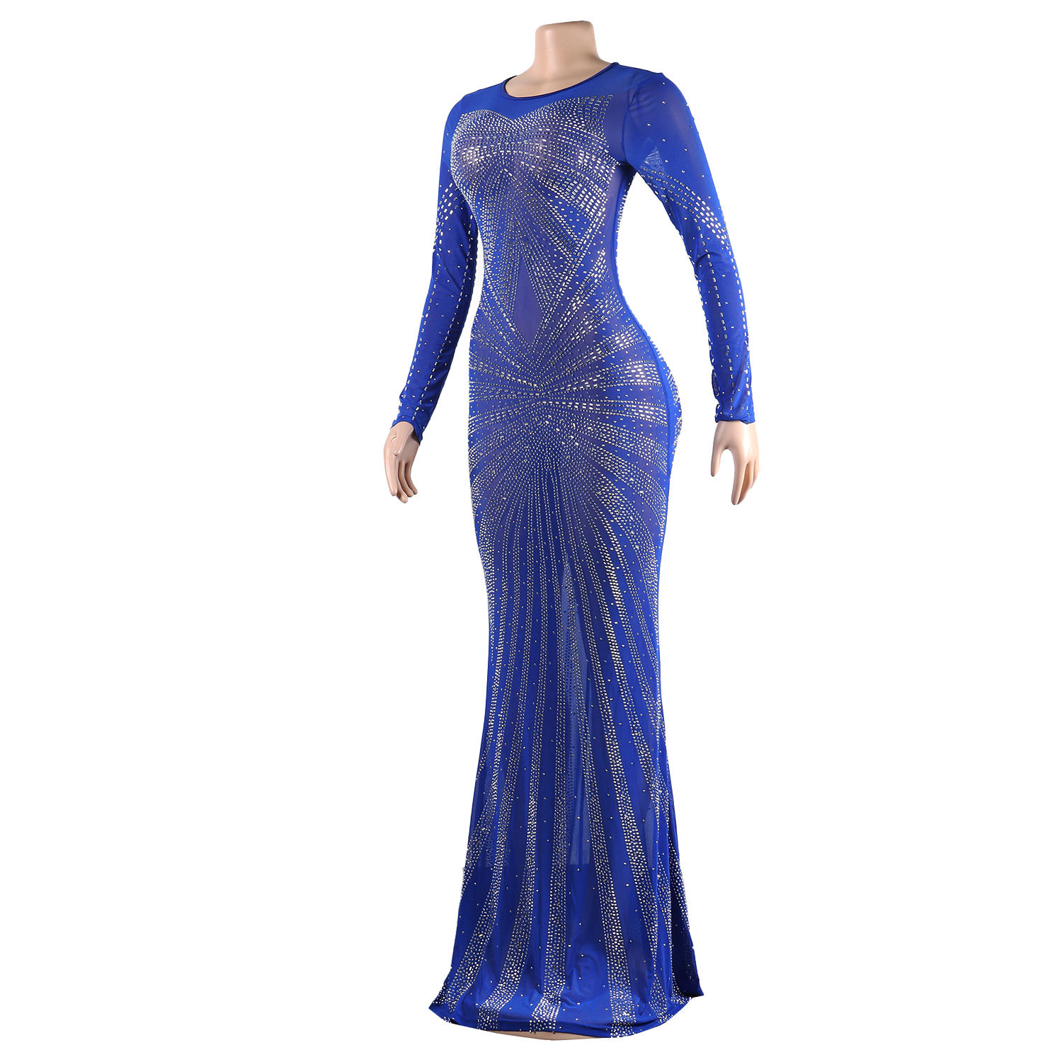 CM.YAYA Women Mesh Patchwork Diamonds Hot Rhinestones Bodycon Midi Mermaid Maxi Dress 2023 Evening Sexy Party Dresses Vestidos